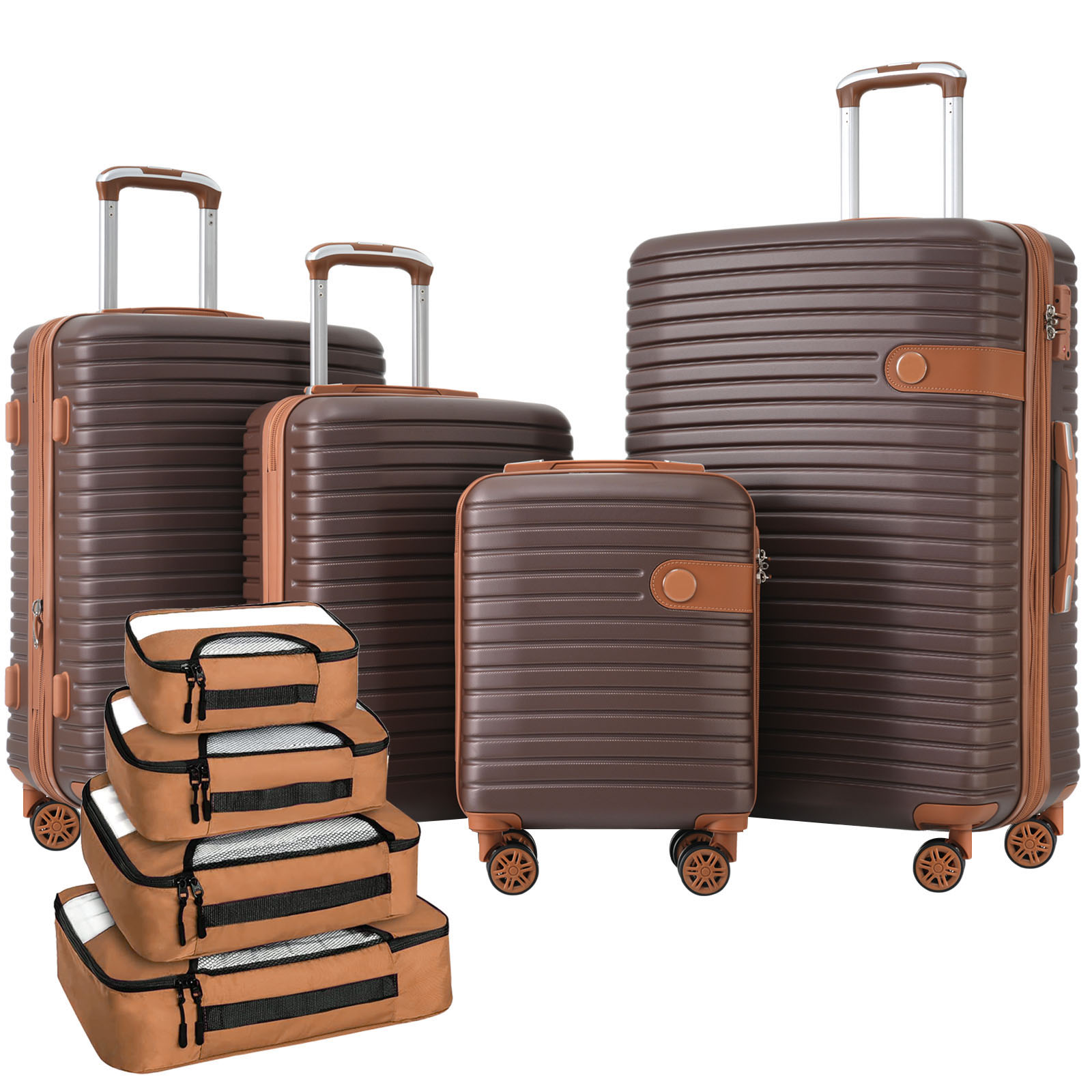 4 Piece Luggage Set Suitcase Set, ABS Hard Shell Lightweight Expandable Travel Luggage With 4 Packing Cubes, TSA Lock, Spinner Wheels For Men Women 16 20 24 28
