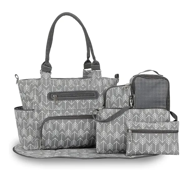 8Pcs Baby Nappy Diaper Bags Set For Mom Dad Mummy Handbags Multifunctional Diaper Changing Bags With Bottle Bag Mesh Bag Purse Diaper Pad 2 Burp Cloths 2 Hook Straps