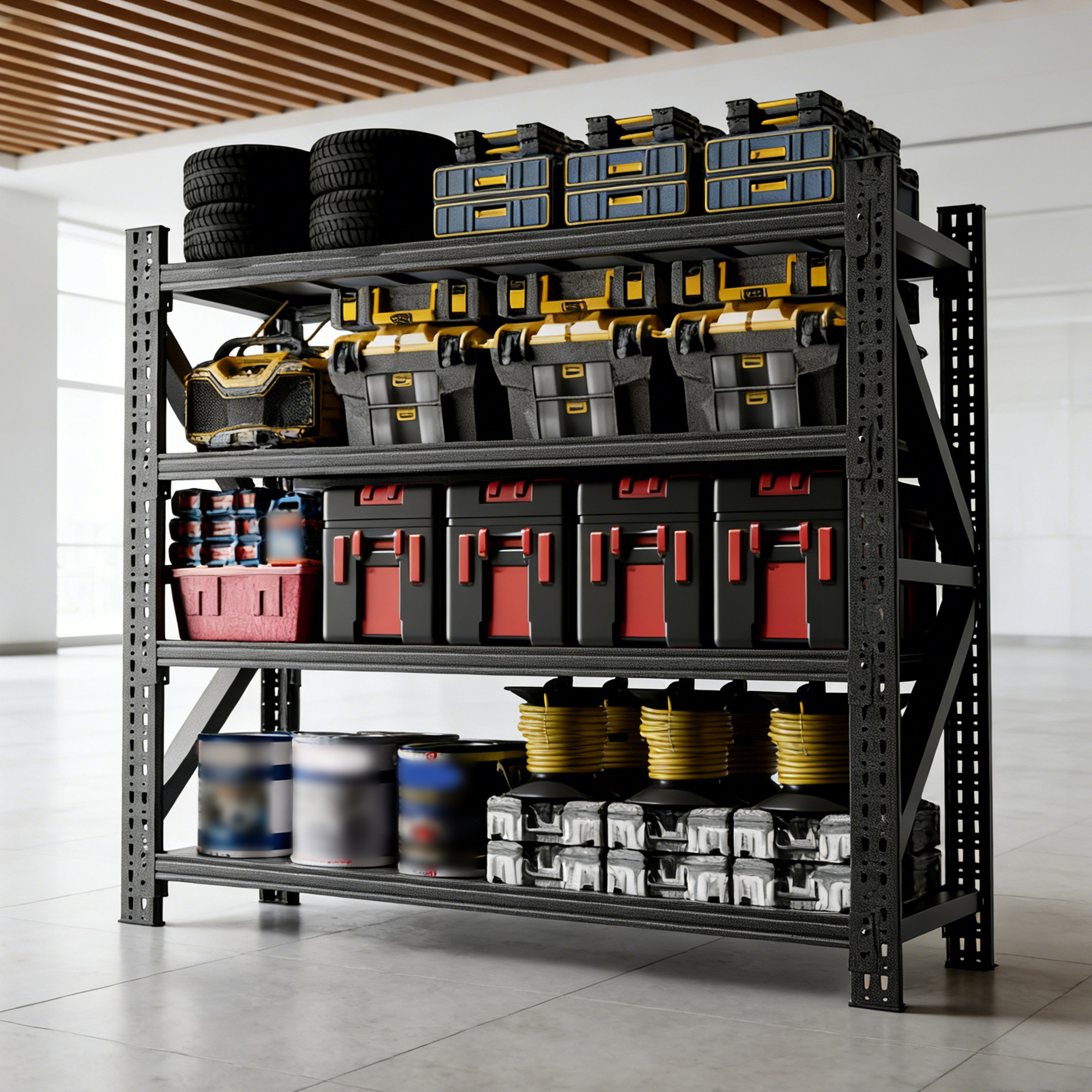 5000 Lbs Heavy Duty Garage Shelving, 4-Shelf Adjustable Metal Storage Unit  63 H X 67 W X 23.7 D  5000LBS Capacity Industrial Shelving For Warehouse, Black