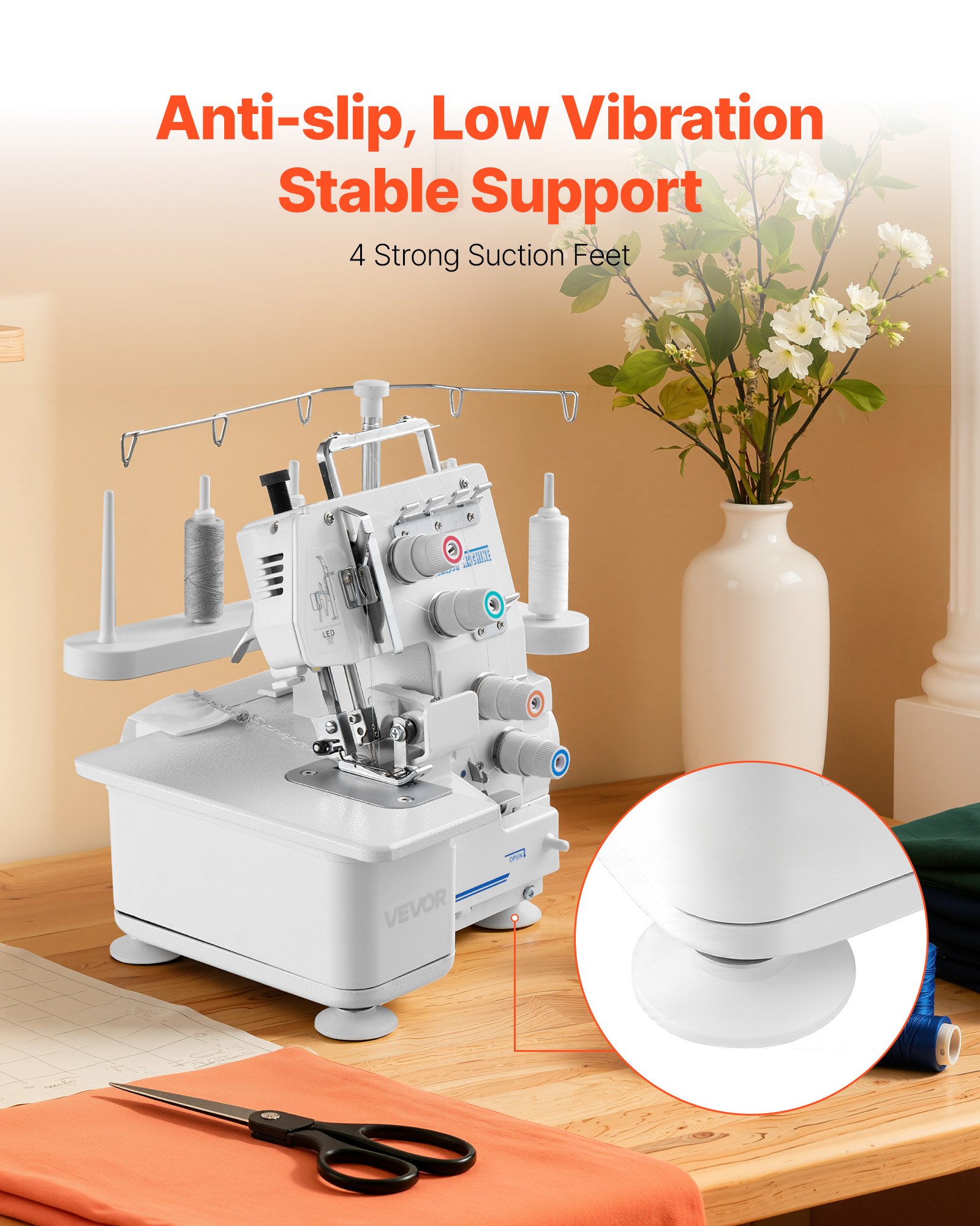 Serger Overlock Sewing Machine, 1250 Stitches Per Minute, 3 And 4 Thread Capability, With LED Light And Strong Suction Feet, Heavy-Duty Metal Frame Sewing Machine For Various Fabrics, White