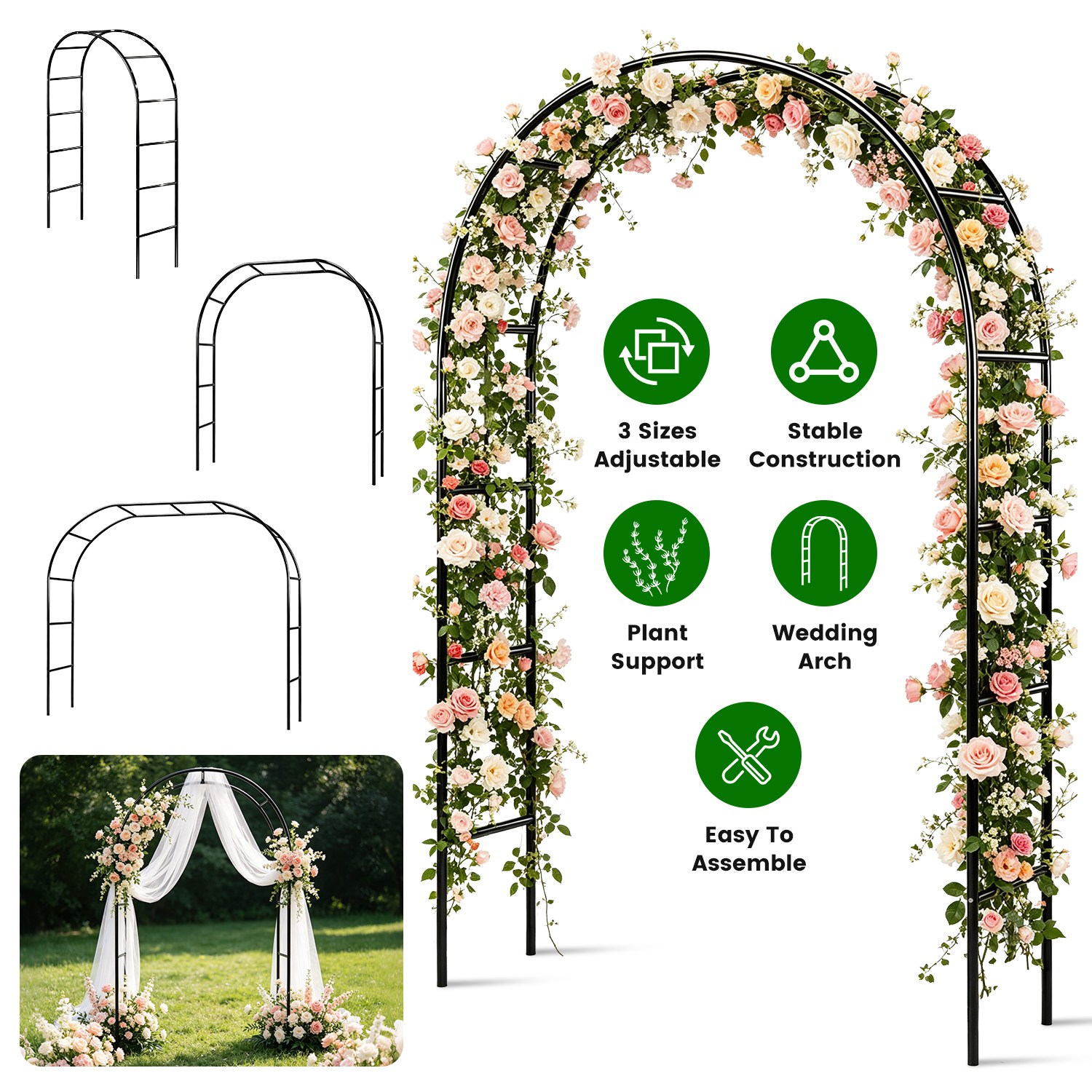 Arco de jardín de metal ajustable, 7.87 x 4.59 pies, para plantas trepadoras, 1 o 2 piezas.