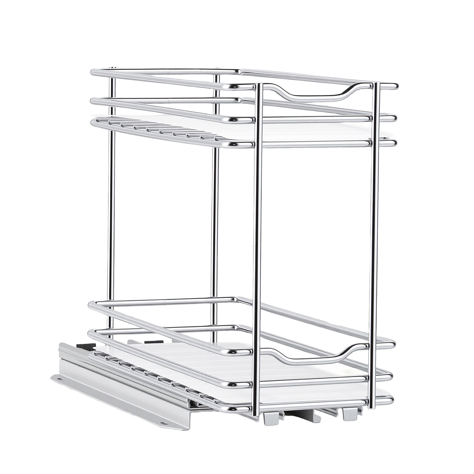 Pull Out Spice Rack Organizer For Cabinet, 2 Tier Slide Out Spice Rack Organizer, Heavy Duty Metal Seasoning Kitchen Basket For Inside Cabinets & Pantry Closet, 4.33"W X 8.46"D X 10.43"H, Silver