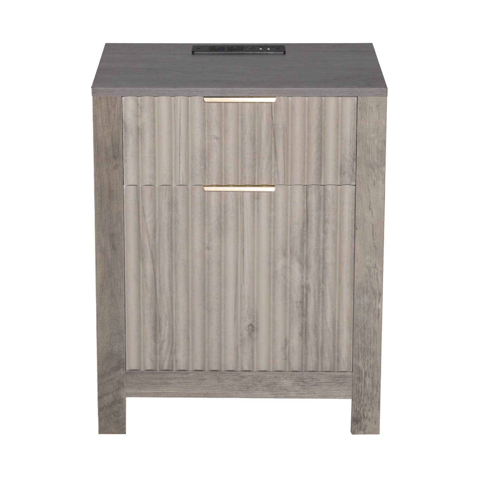 Farmhouse End Table Set Of 2, Nightstand With Charging Station, 3 Tiers Side Table With Storage Cabinet And 2 Drawers, Side Table With USB Ports And Outlets, Ideal For Living Room, Bedroom, Gray