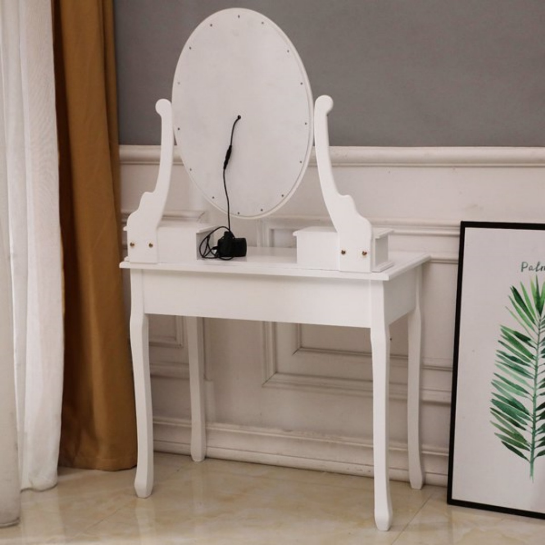 With Light Bulb Single Mirror 5 Drawer Dressing Table White-61588080,60709581