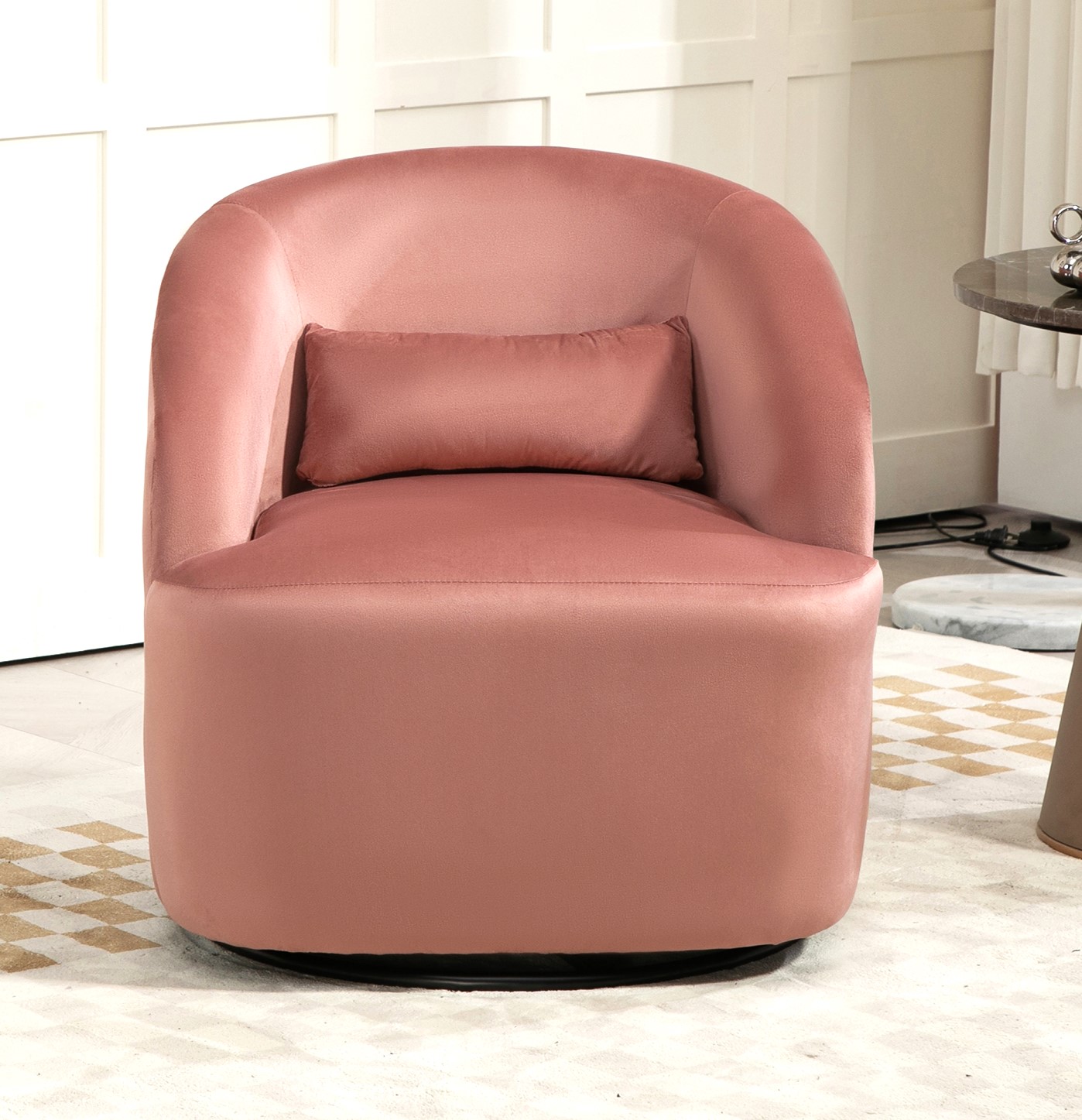 364 Degree Swivel Barrel Accent Chair, Velvet Upholstered Curved Armchair, Fully Assembled Contemporary Leisure Chair For Living Room Bedroom Office