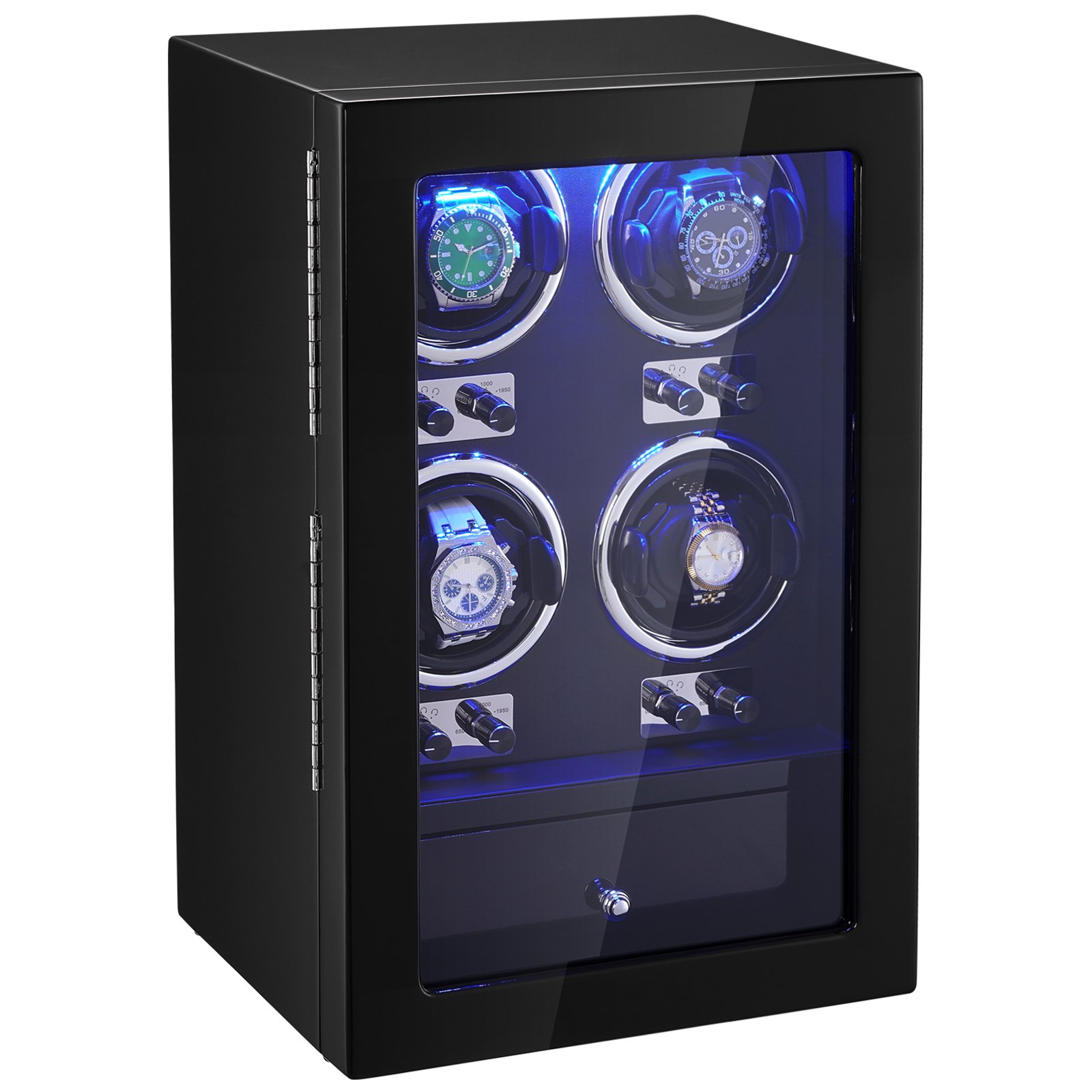 Enrollador de relojes automáticos para 4, con 4 motores Mabuchi silenciosos y luz LED azul