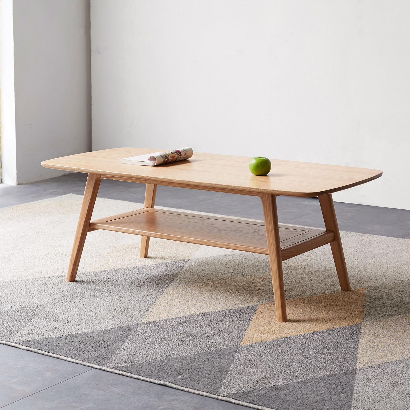 Mesa de centro de madera maciza natural con estante de almacenamiento (80x50x44 cm)