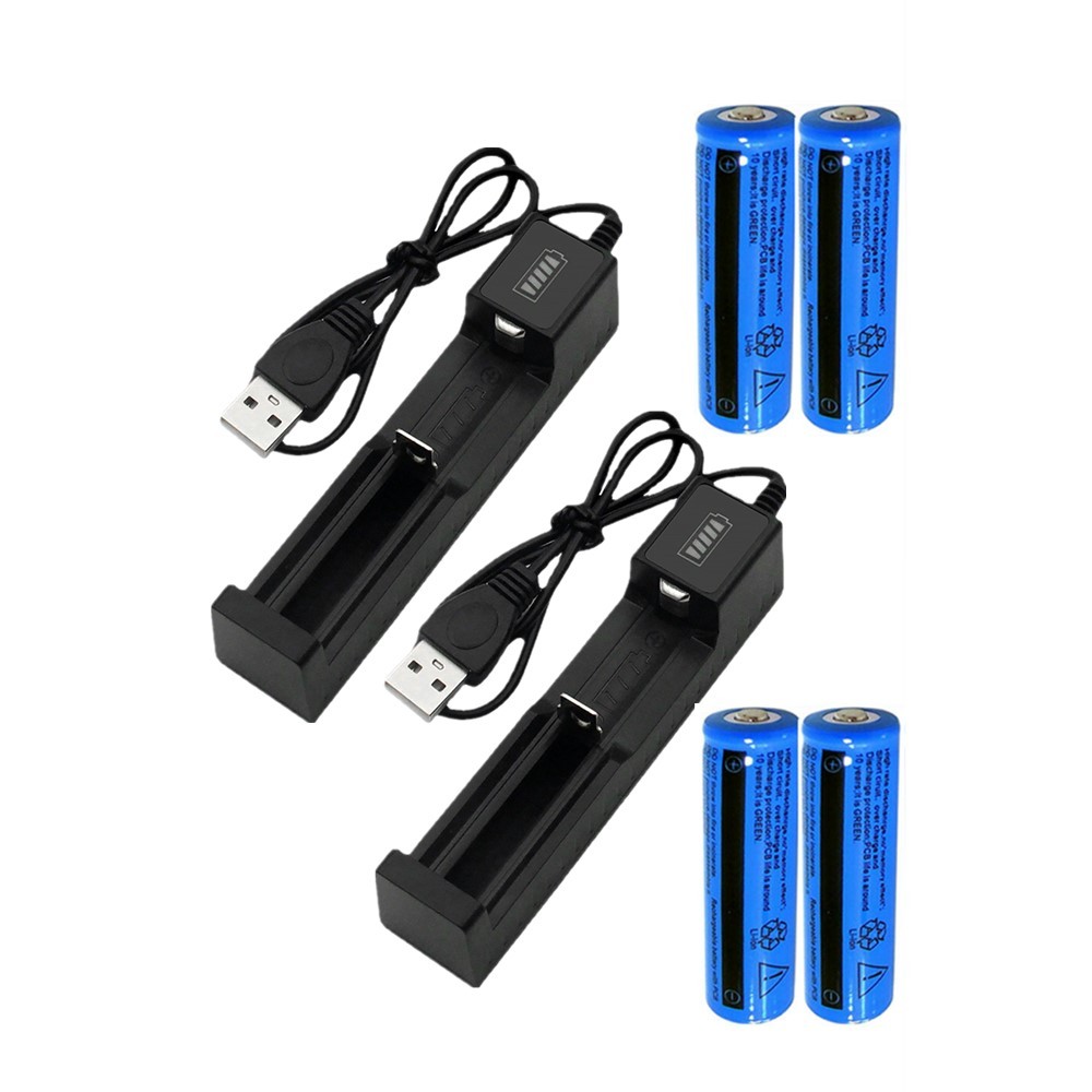 Li-ion Battery&Charger 3000mAh 3.7V Rechargeable Lithium Batteries USB Charger For Torch Flashlight