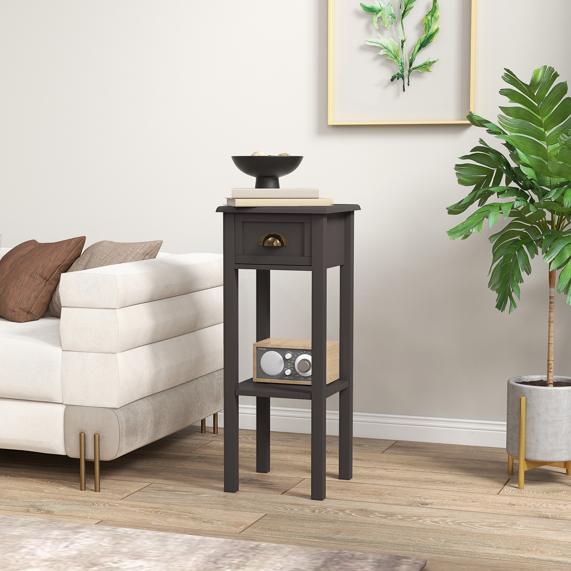 2-Tier Side Table with Drawer and Shelf, End Table for Living Room and Hallway, Coffee