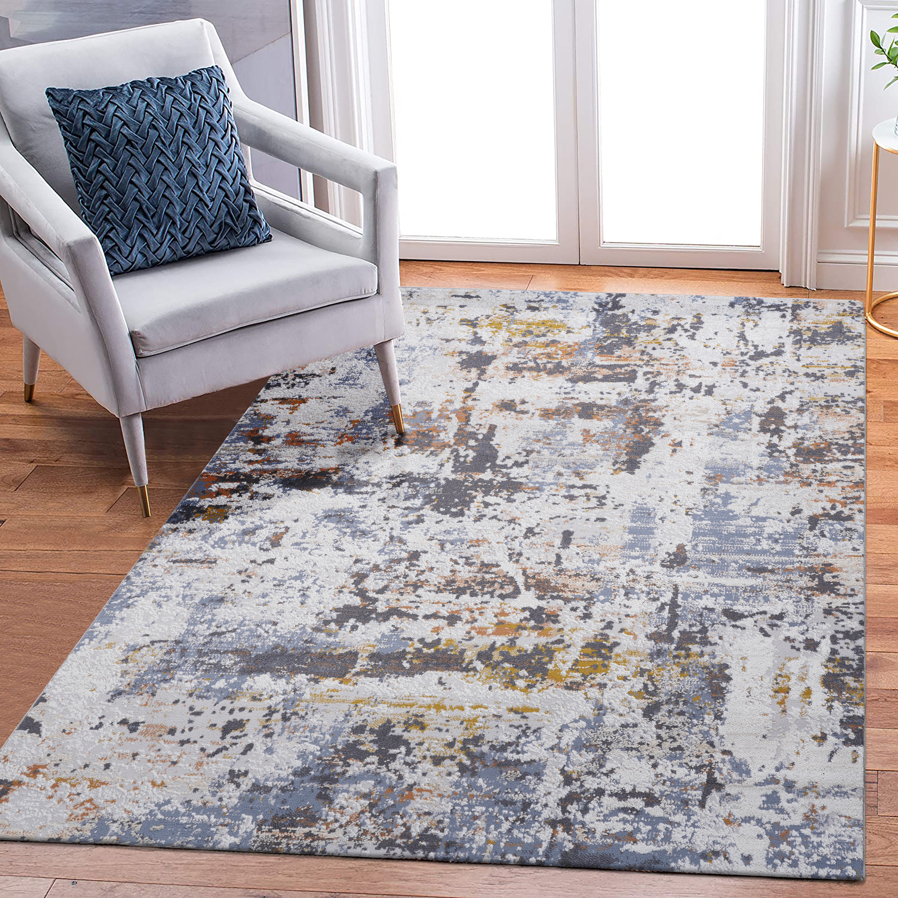 PAYAS 5X7 Ivory  Blue  Abstract Area Rug