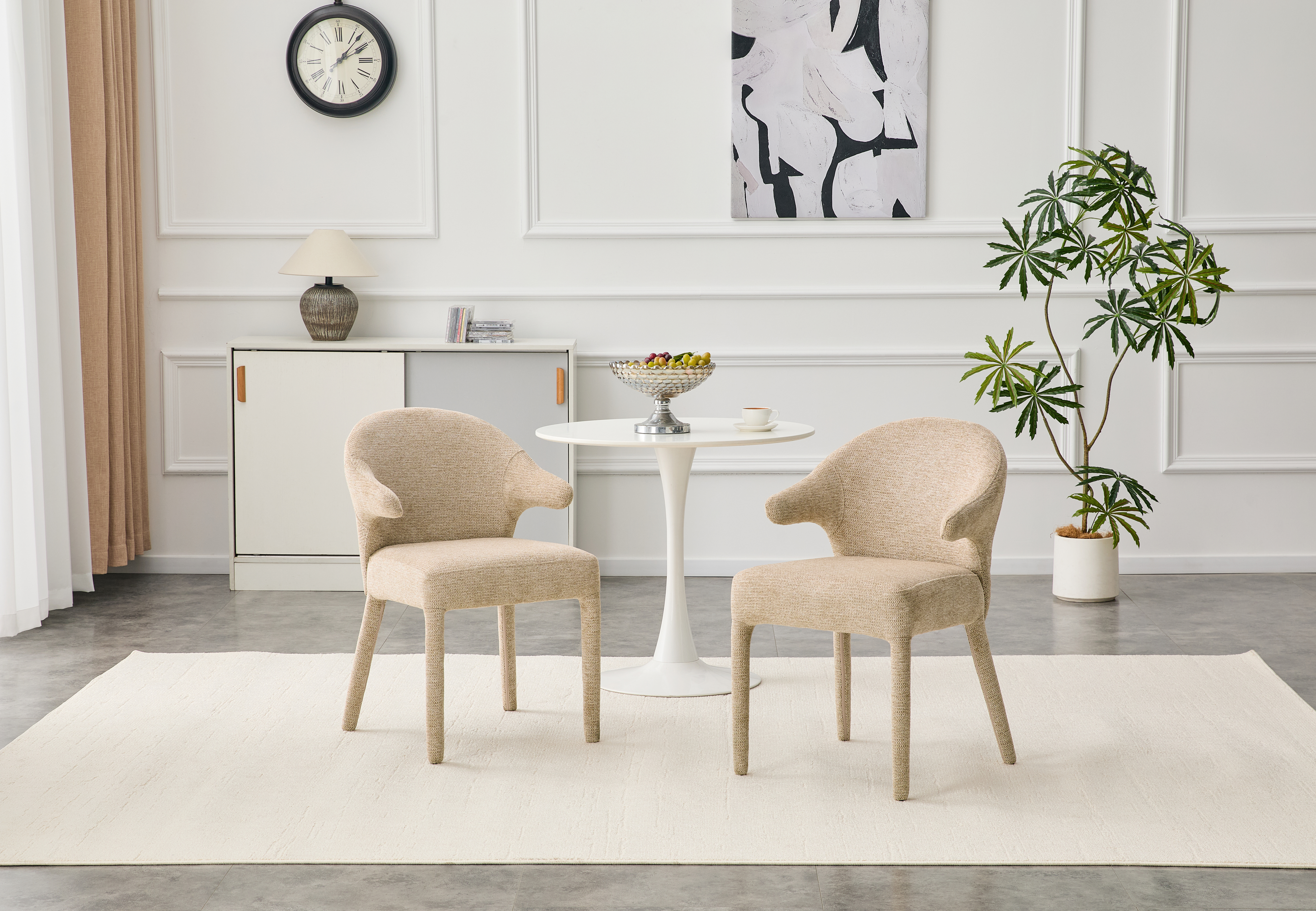 Sillón tapizado de tela bouclé con esponja de alta resiliencia y patas de metal, caqui (Set de 2)