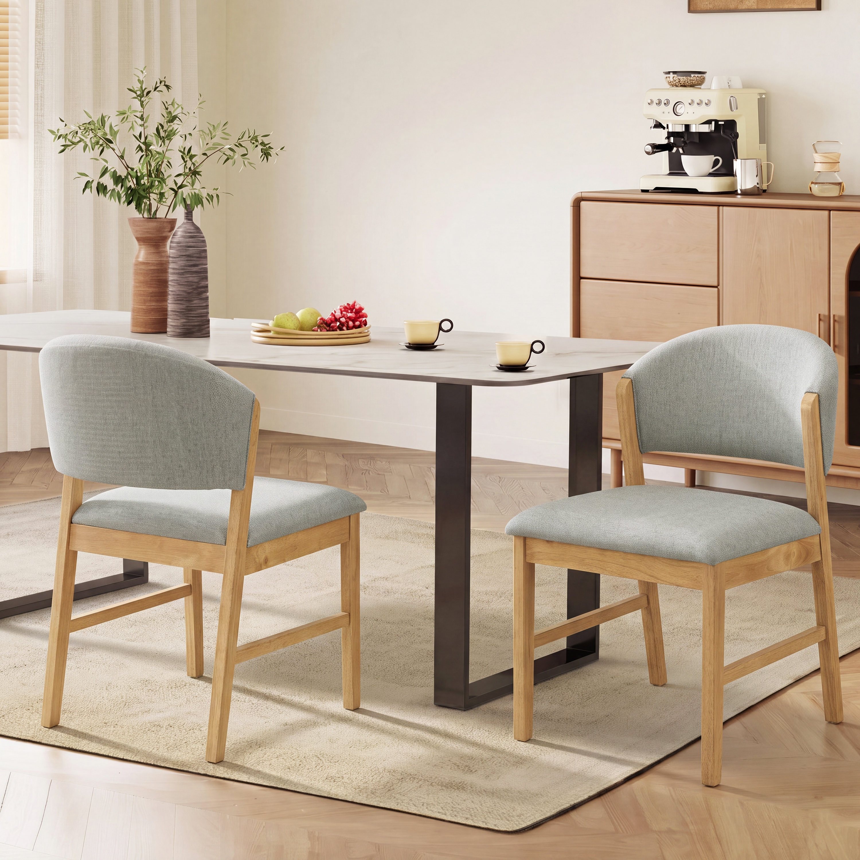 Sillas de Comedor Tapizadas Modernas de Mediados de Siglo, Madera de Caucho (Juego de 2)