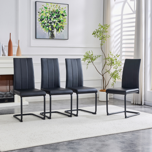 Juego de 4 sillas de comedor modernas tapizadas en PU, negras, con patas de metal