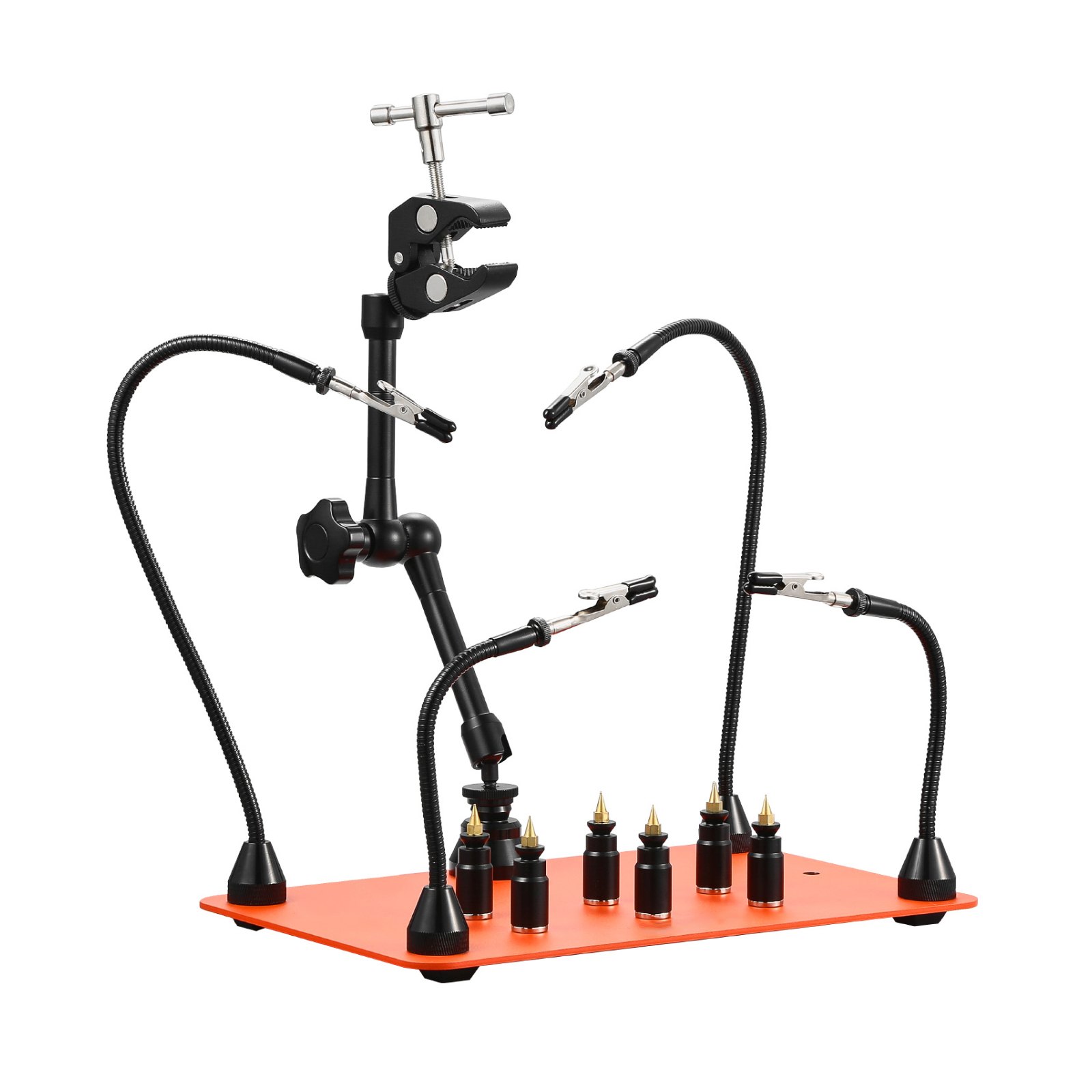 Magnetic Helping Hands Soldering Station, 4 Flexible Arms Third Hand Tool, With 6 PCB Pillar Holders & 360 Hot Air Gun Holder, Heavy-Duty Base Soldering Helper For Electronic Repair Craft
