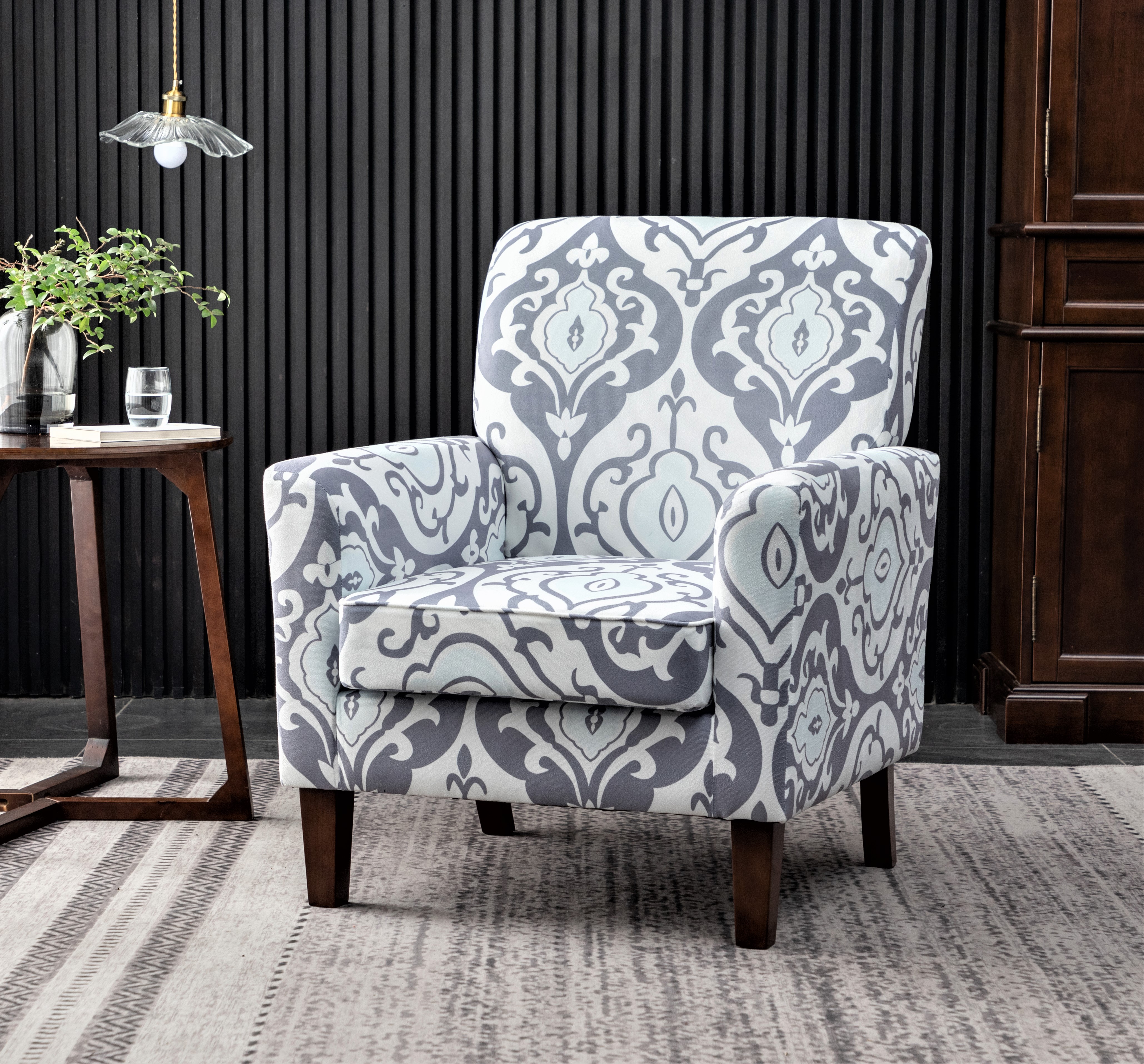 Sillón decorativo de mezcla de poliéster estampado, estructura de abedul, patas cónicas