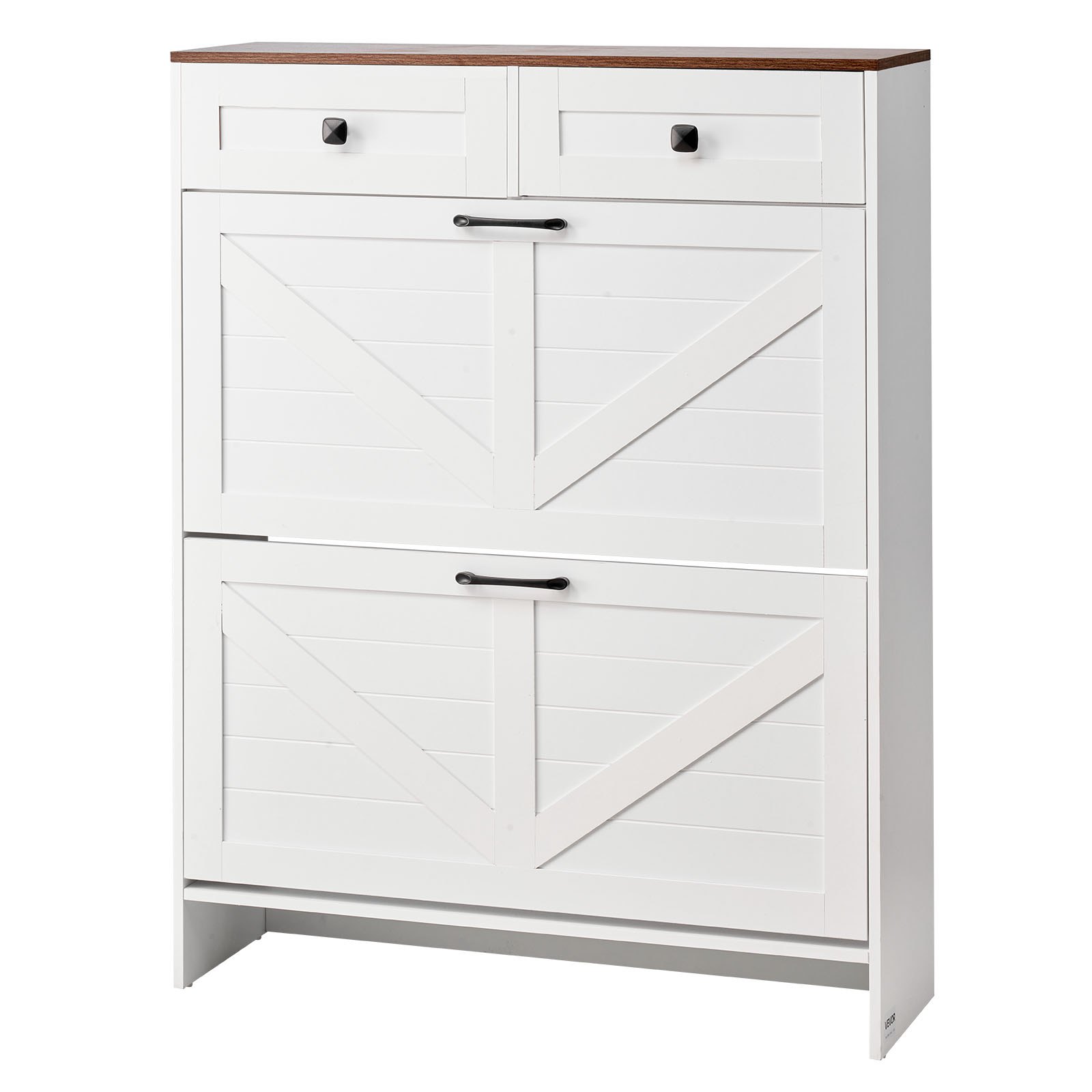 Shoe Cabinet With 2 Flip Drawers, Farmhouse Shoes Storage Cabinet With 2 Drawers And Anti-Tipping Device, Freestanding Shoe Organizer Ideal For Entryway, Hallway, Bedroom, Living Room, White