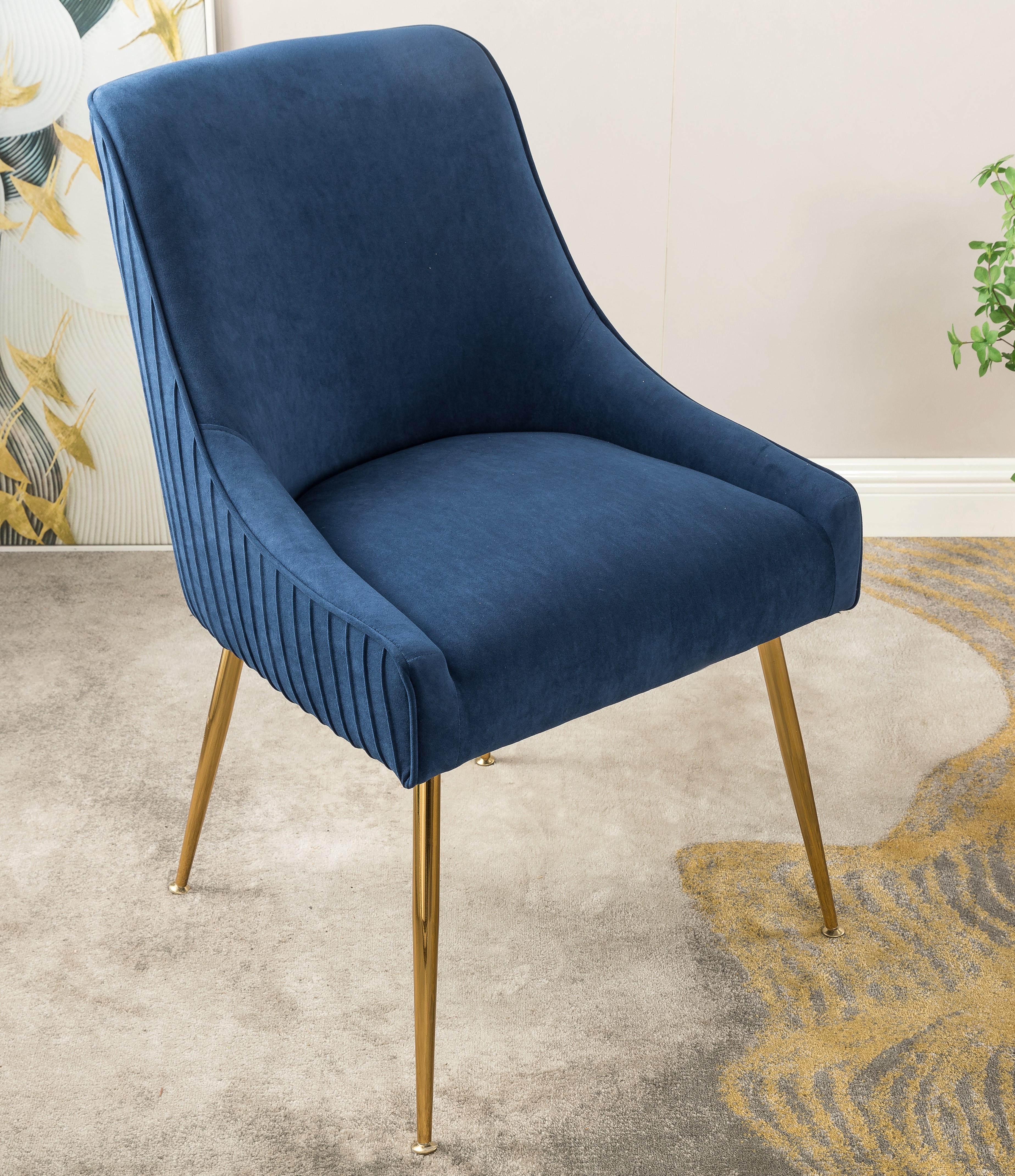 Velvet Dining Chair With Gold Legs, Modern Upholstered Accent Chair, Comfy Side Chair For Kitchen Living Room