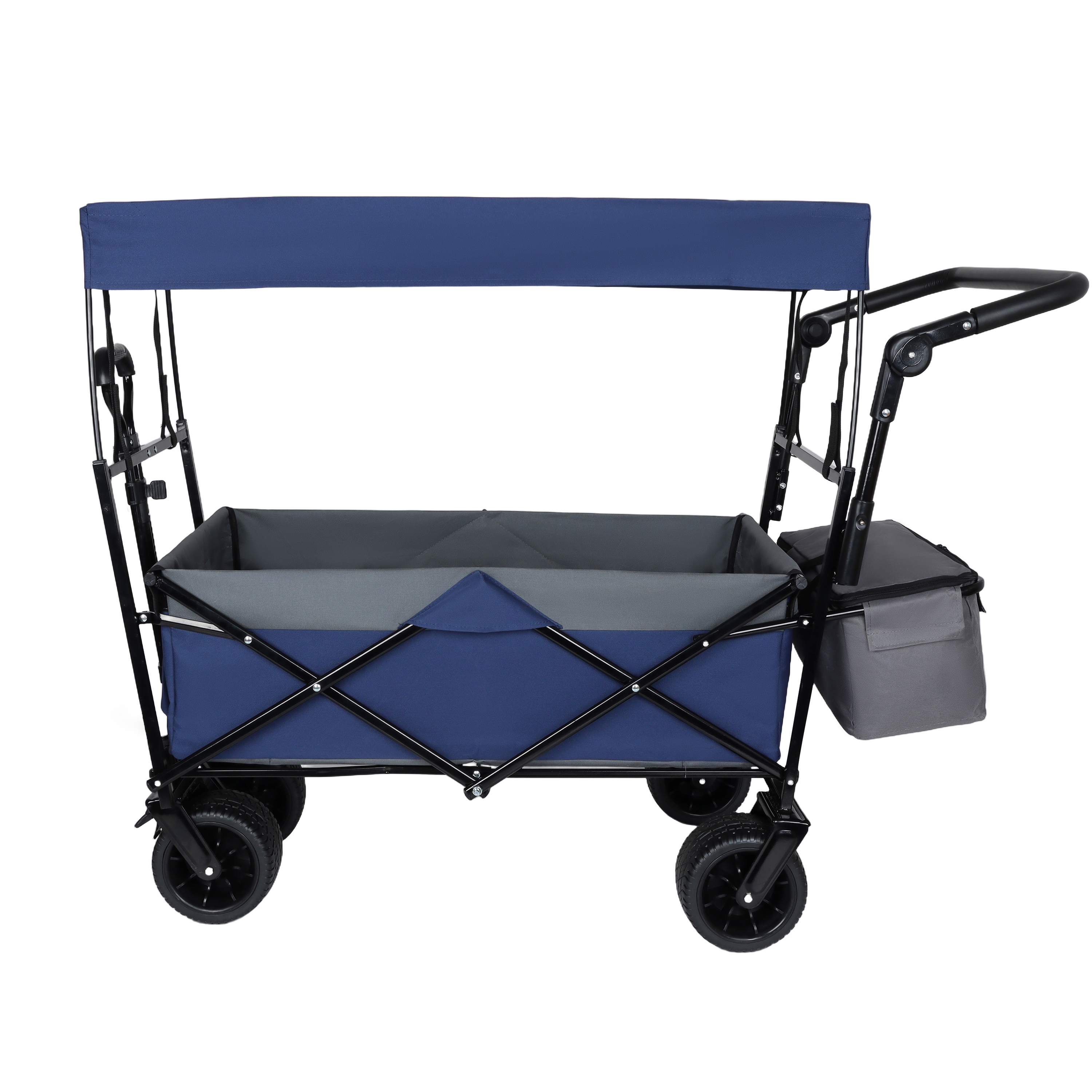With Push Handle  480Lbs Collapsible Wagon With Canopy  Wagon Cart With 7  All- Terrain Wheels  Lightweight Foldable Wagon  Large Capacity For Camping  Shopping  Sports  And Garden Use  Dark Blue