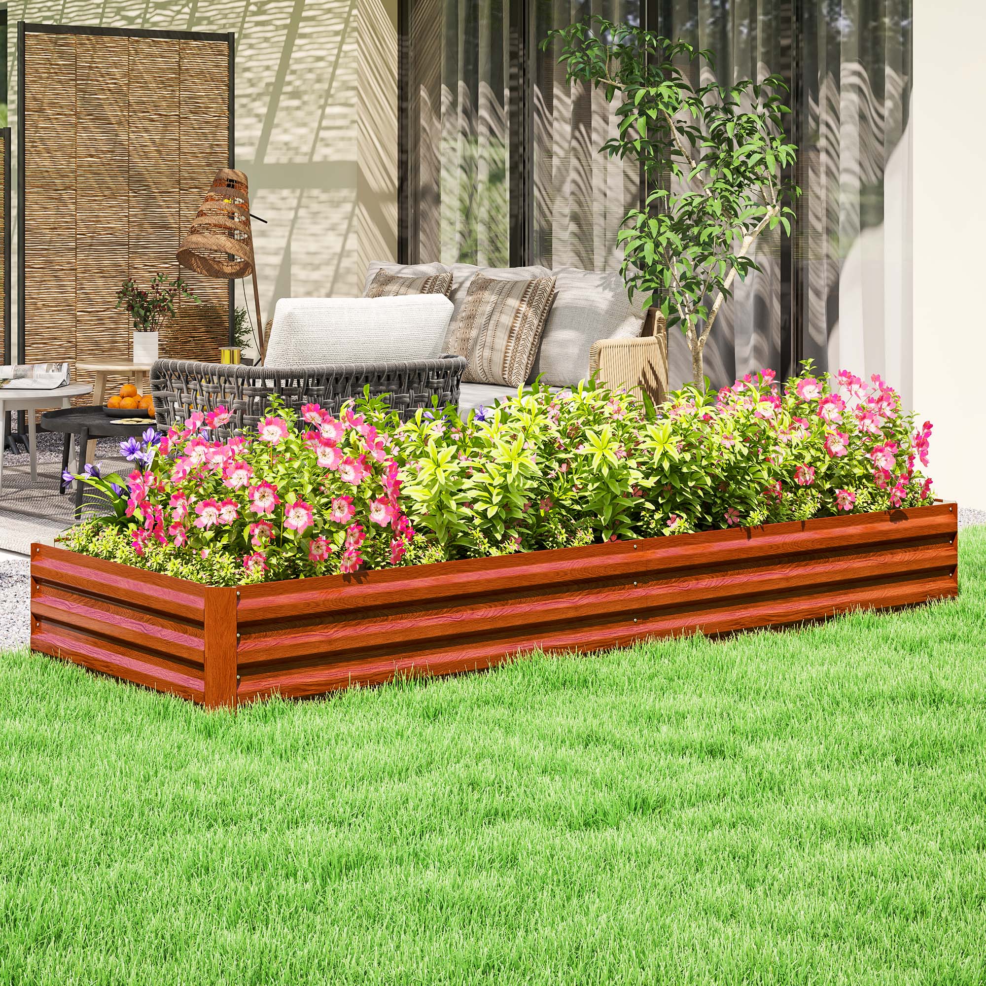 Cama de jardín elevada galvanizada de 95 x 36 x 12 pulgadas, madera natural