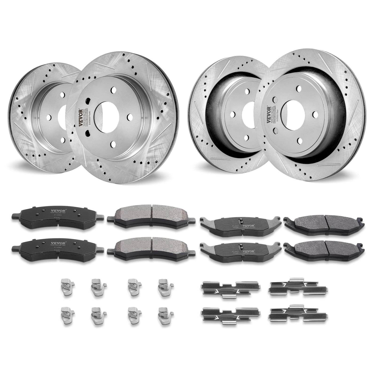 Front And Rear Brake Kit For 06-2018 Dodge Ram 1500, 07-2009 Dodge Durango Chrysler Aspen, Drilled And Slotted Brake Rotors Ceramic Brake Pads Replacement, 13.2" Front Rotors 13.9" Rear Rotors
