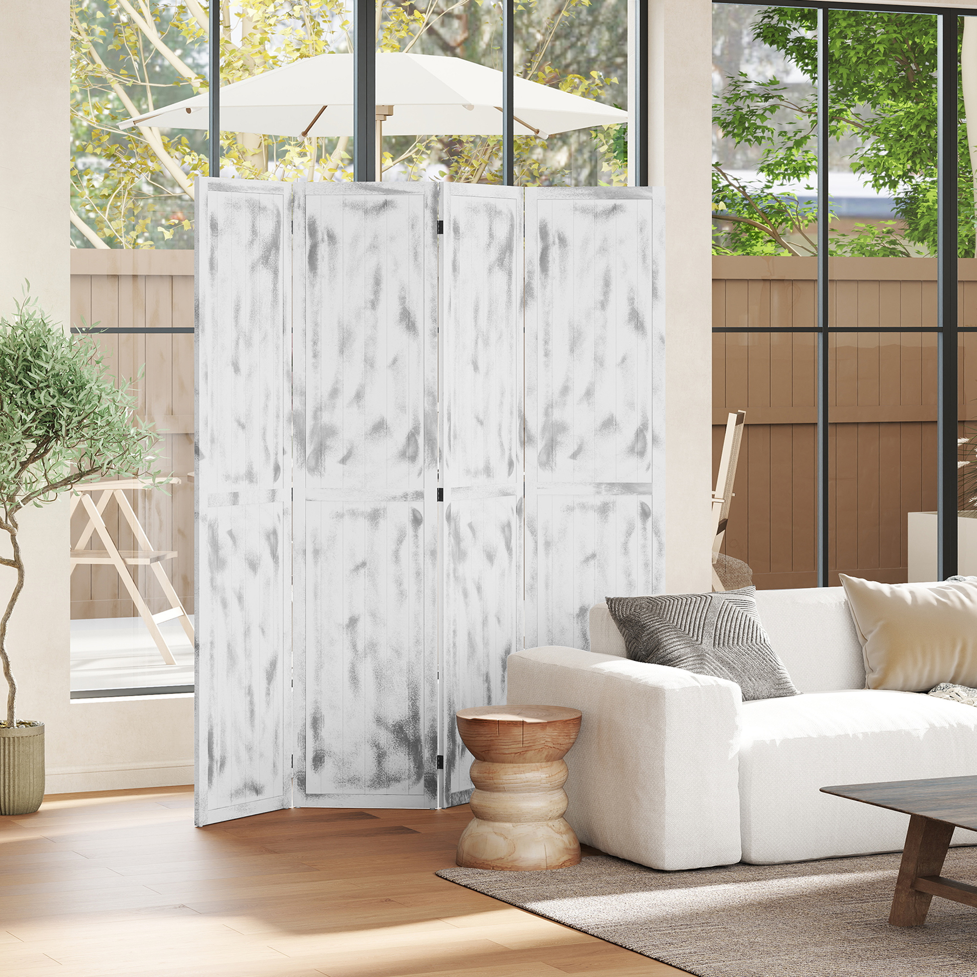 Divisor de ambientes plegable para dormitorio u oficina, blanco rústico