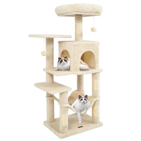 Árbol rascador para gatos de 44 pulgadas, multinivel, con percha, condominio y hamaca, beige