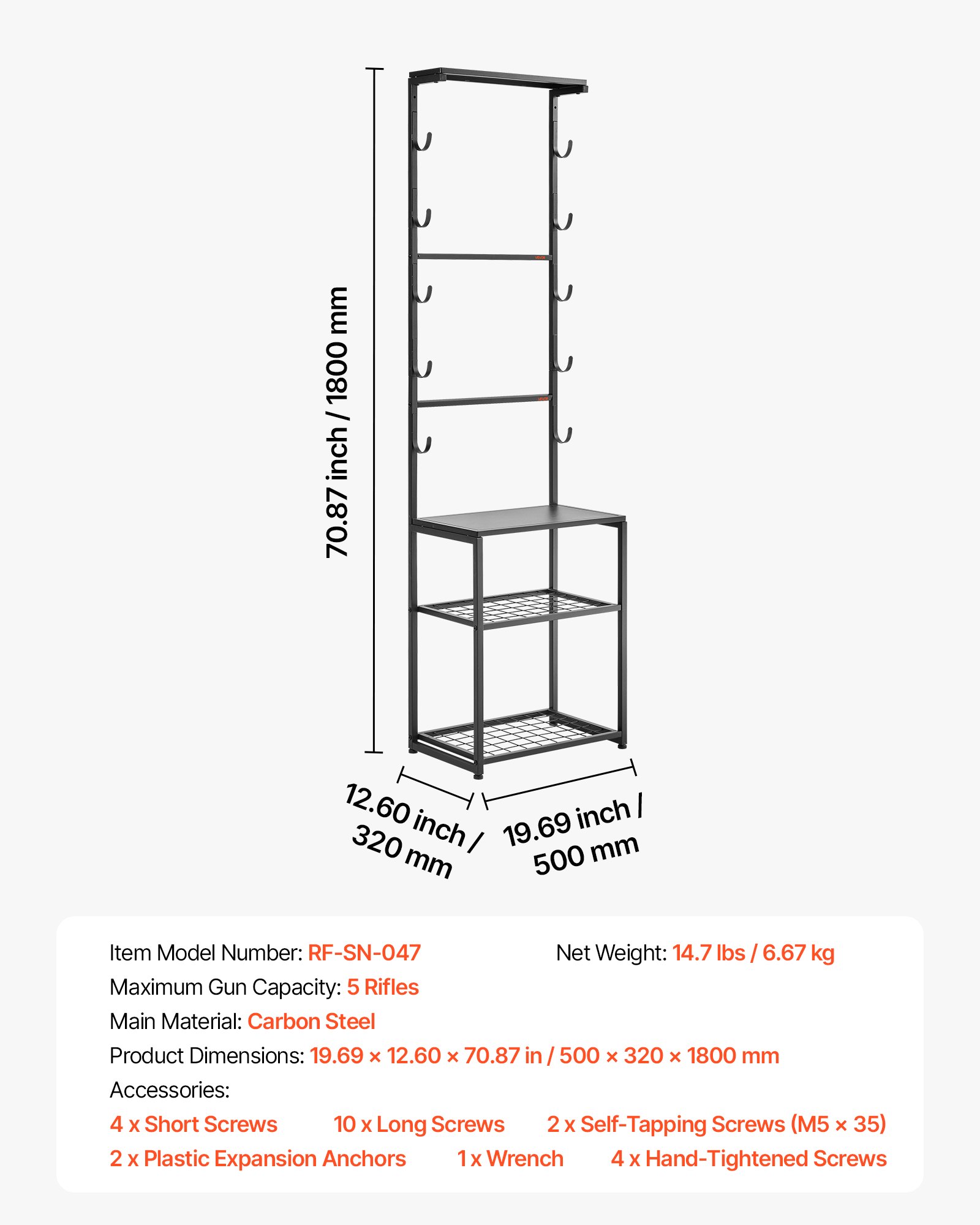 Gun Rack, Floor Standing, Indoor Rifle Shotgun Rack Stand With Storage Shelf, For Wall Mount Gun Display Stand, Holds Up To 5 Rifles, Heavy Duty Steel, For Home Garage Hunting Long Guns Storage