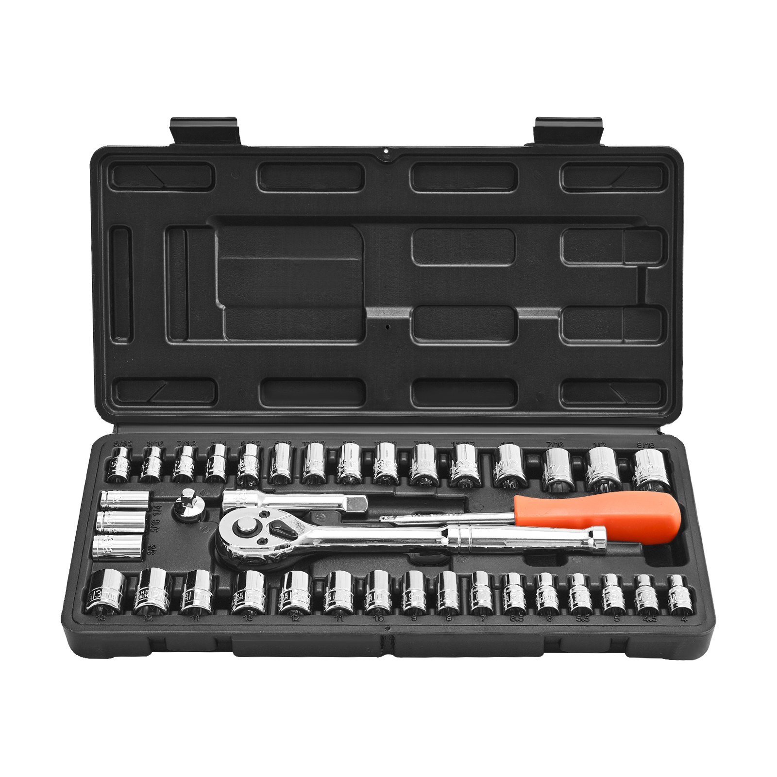 Socket Set, 39 Pieces, 3/8 & 1/4 Inch Drive Socket And Ratchet Set, SAE And Metric Size, Mechanic Tool Kit With Ratchet Wrench, Accessories, Storage Case, CR-V Alloy Steel, For Automotive Repair