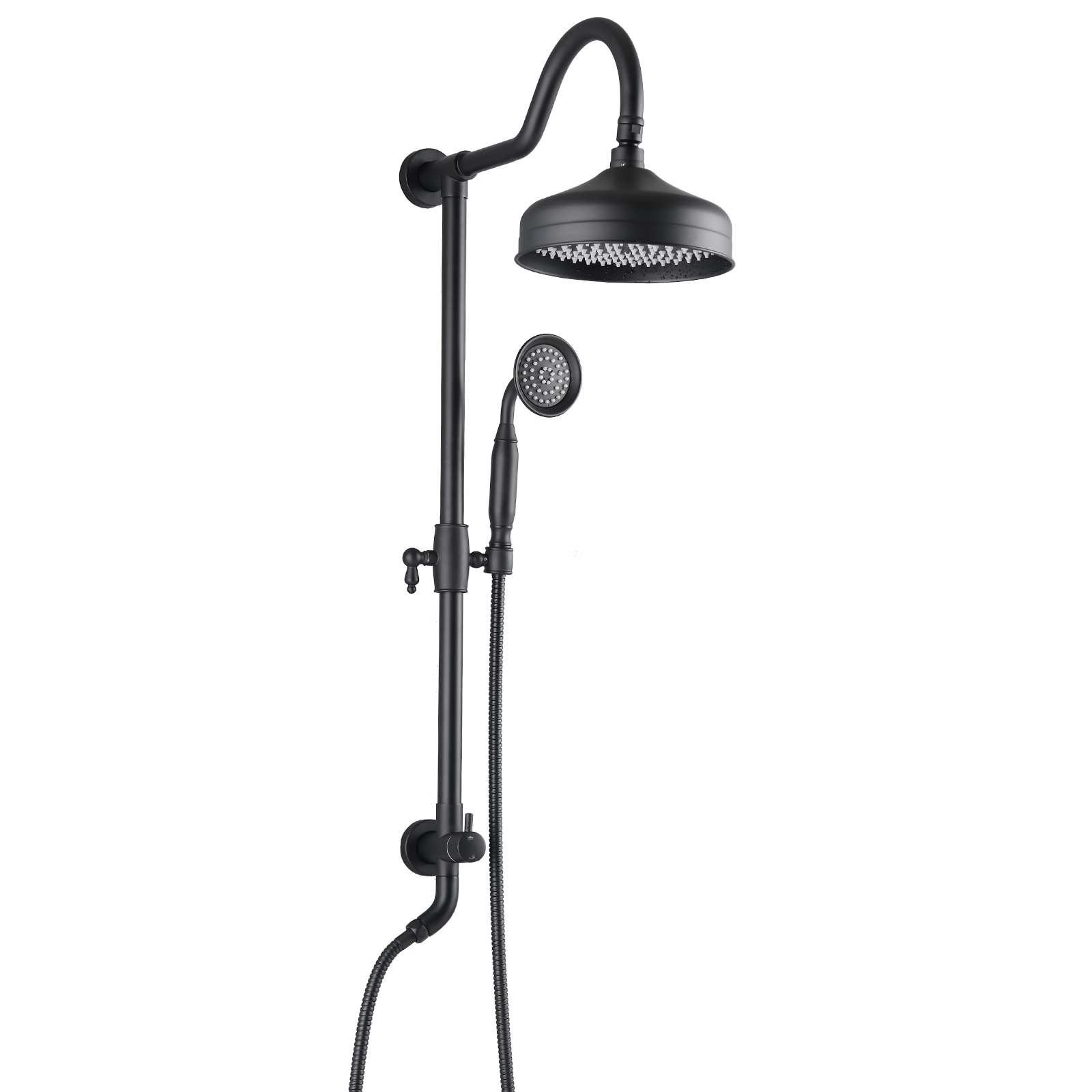 8-Inch Complete Rain Shower Combo System, Air-Injection Rainfall Spray, 3-Function Hand Shower, Wall Mounted In Matte Black