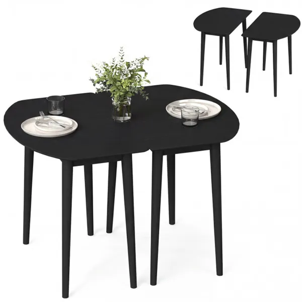 Juego de mesa de comedor extensible de 45 pulgadas, convertible a ovalada, negro