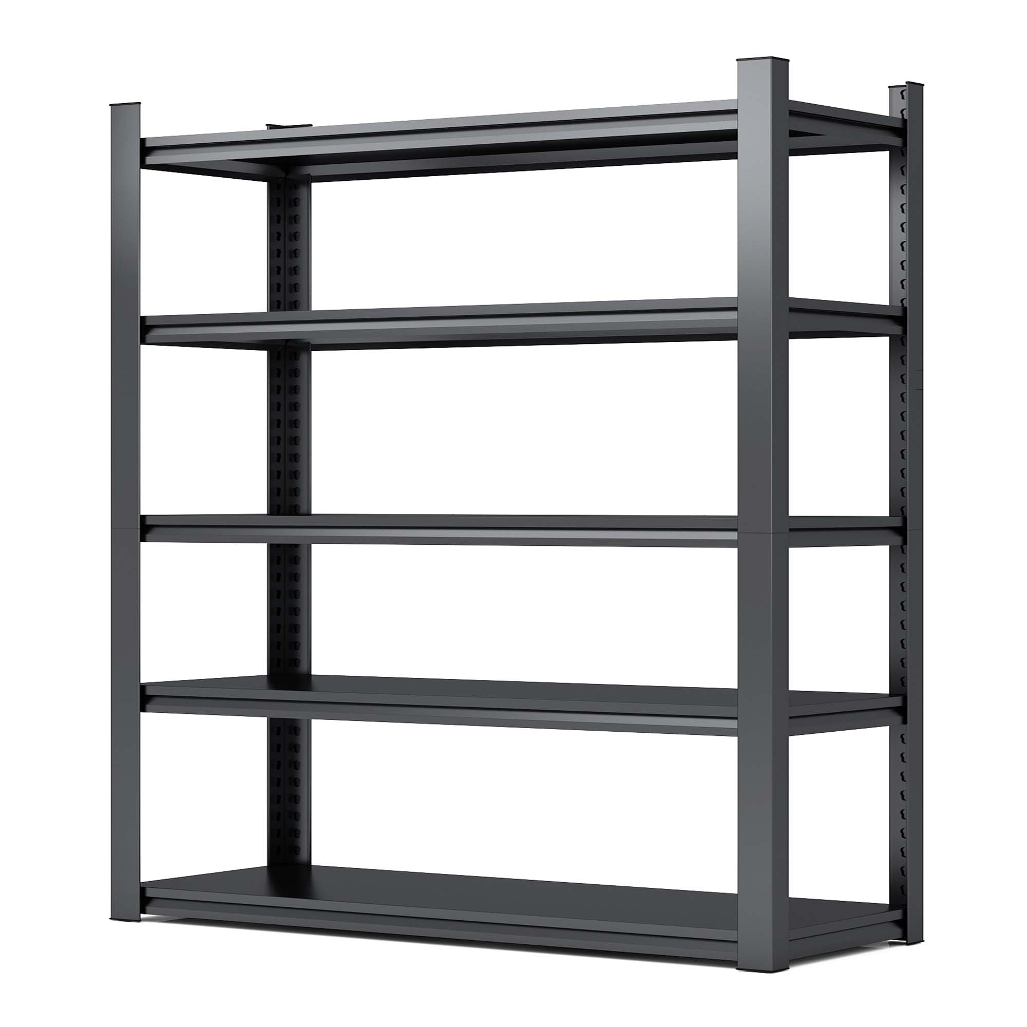 Estantería de metal de 5 niveles, 72 pulgadas de alto, 2000 libras, ajustable, negra.
