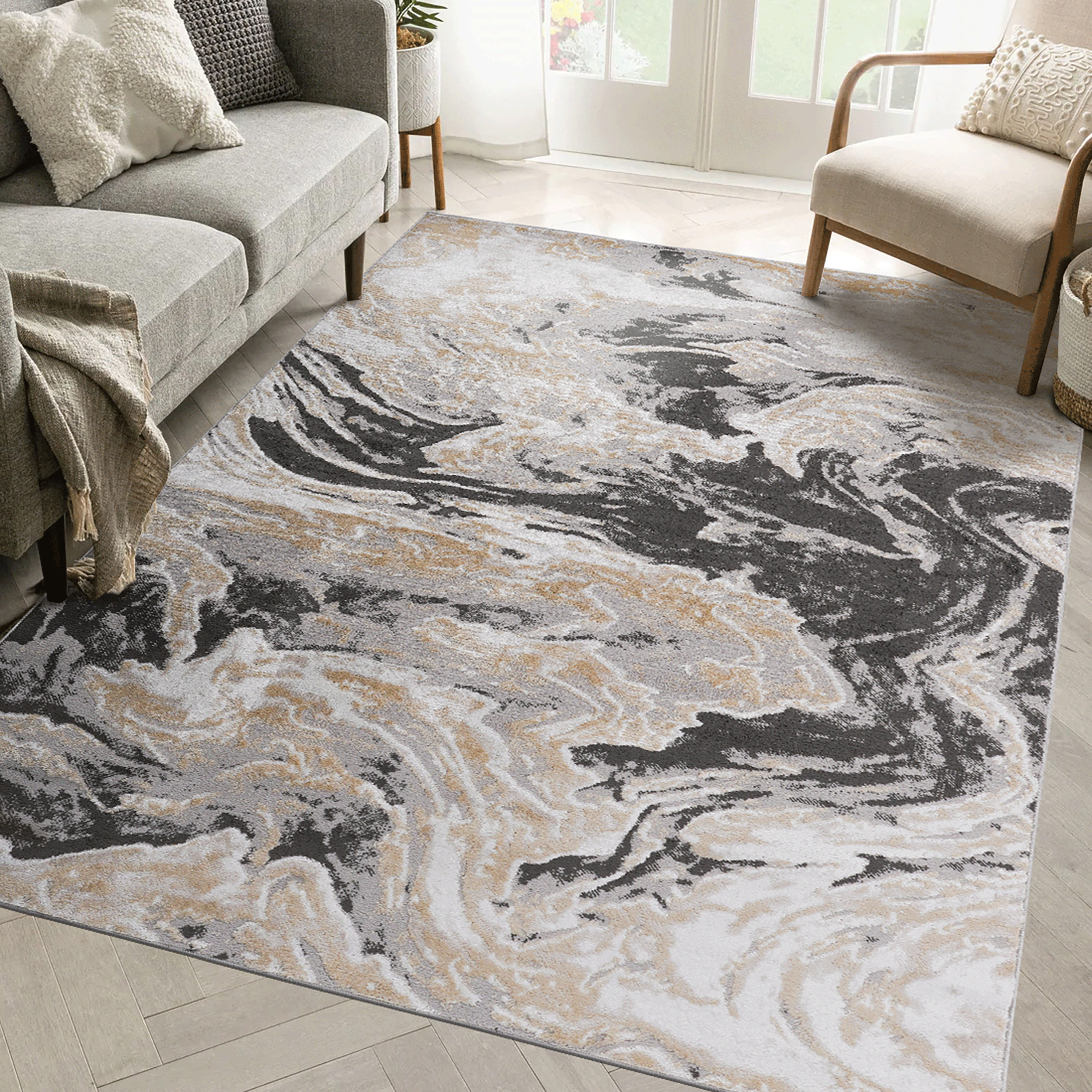 PAYAS C Ollection 8X10 Grey  Abstract Area Rug