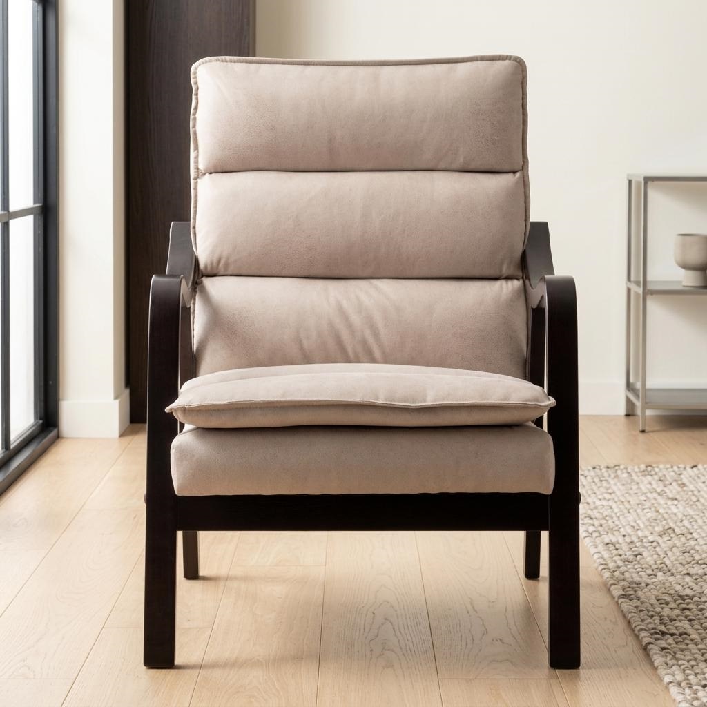 Sillón decorativo moderno de lectura, tapizado con reposabrazos de madera