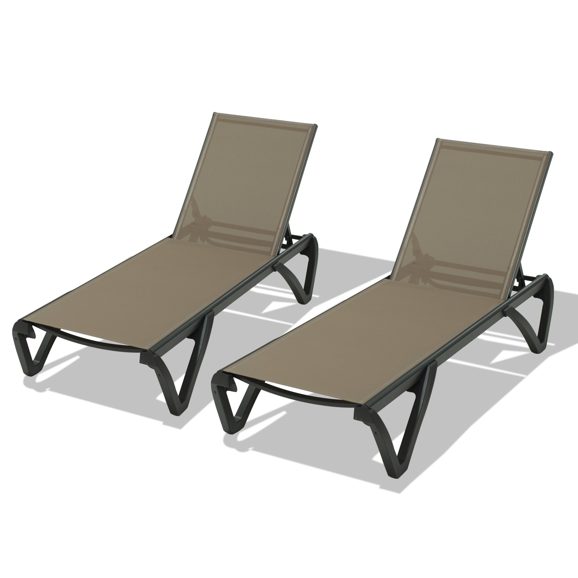 Set de 2 tumbonas reclinables de aluminio para exterior, con ruedas, 5 posiciones, caqui