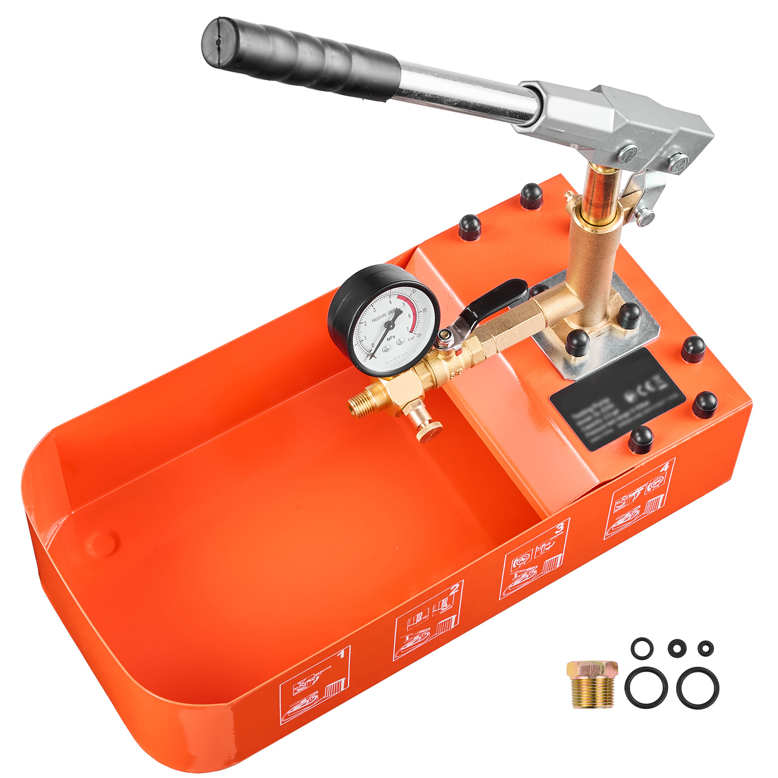 Hydrostatic Test Pump 2 Gallon Hydraulic Manual Water Pressure Tester, Single Valve Hydrostatic Water Pipe Leakage Pressure Test Pump Kit With Gauge & Tank, 0-50 Bar Range, For Pipeline Heating