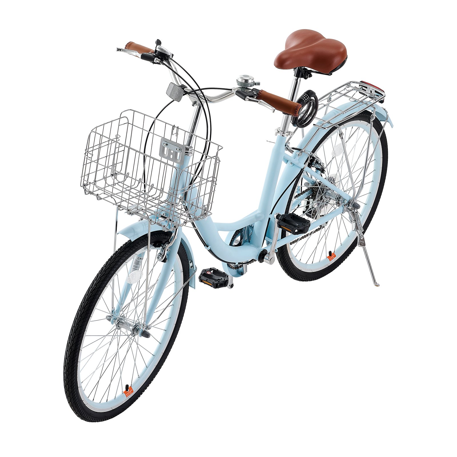 Cruiser Bike, 7-Speed, 24-Inch Light Blue Beach Cruiser Bike With Large Capacity Basket And Rear Rack, Secure & Sturdy Cruiser Bike With Adjustable Seat, Fits For Cycling, Exercise & Shopping