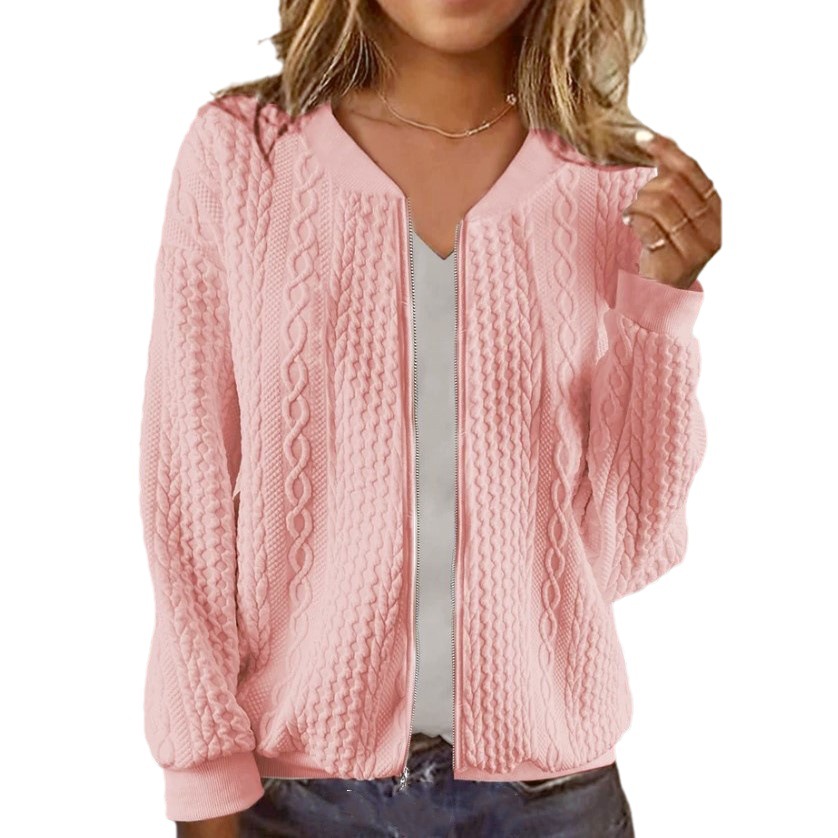 Chaqueta corta casual de manga larga con diseño jacquard.