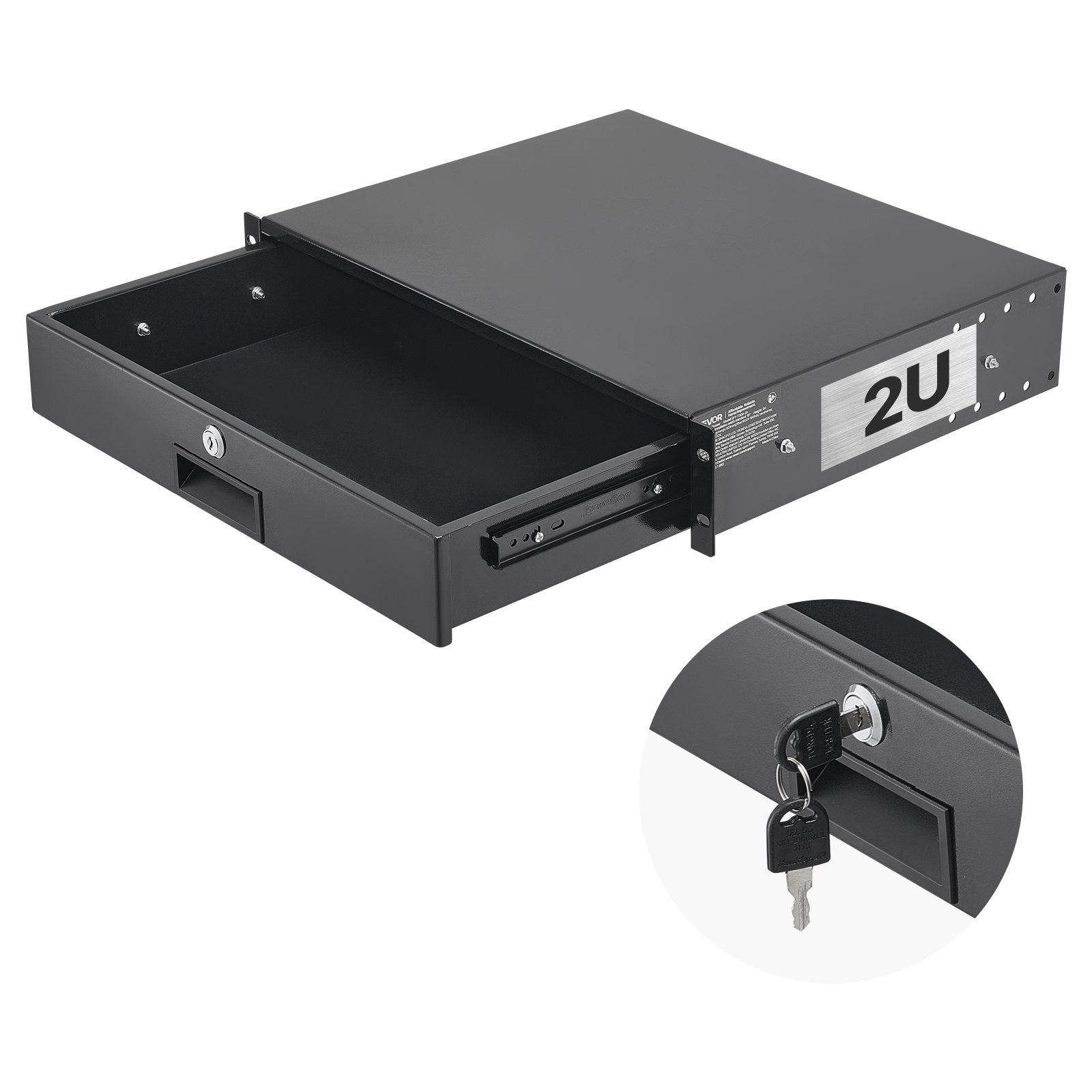 Cajón de rack 2U deslizante, 50 libras, con cerradura y gestión de cables, para 19 pulgadas