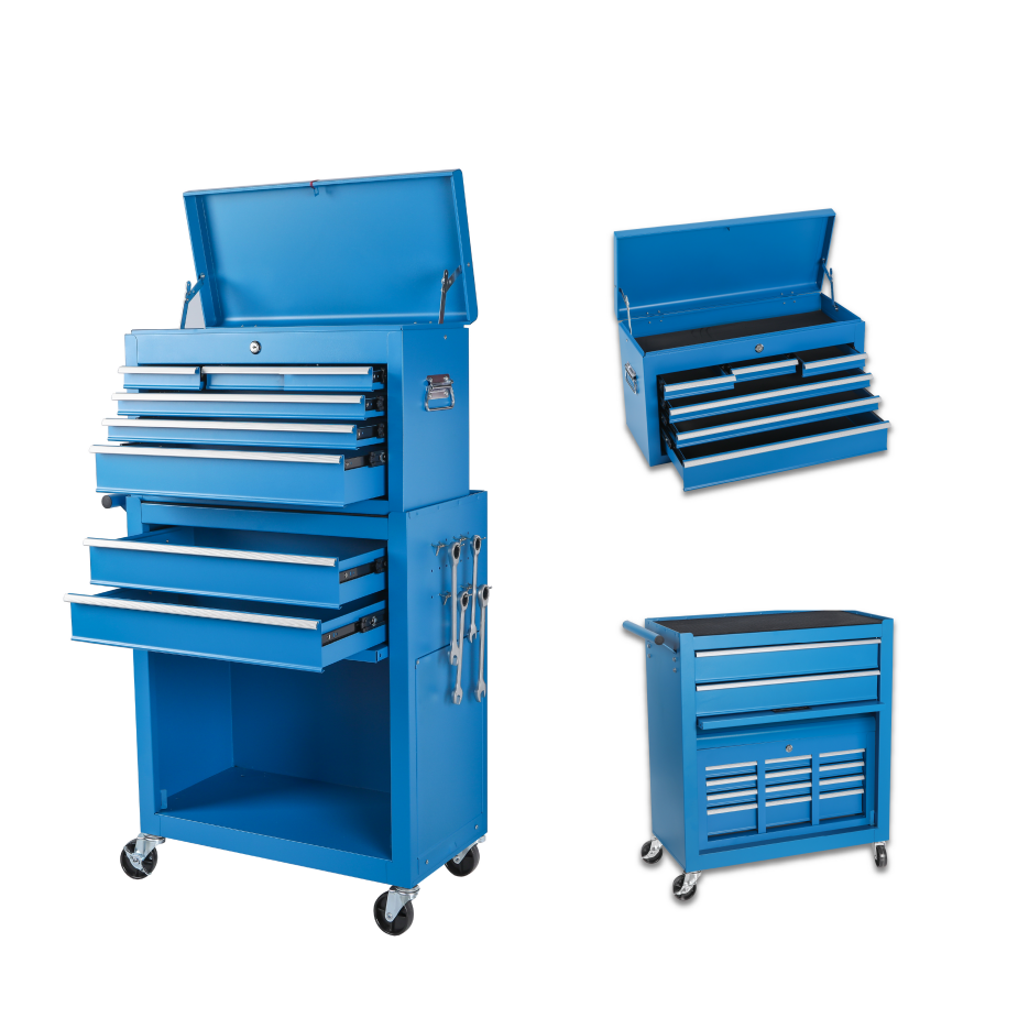Caja de herramientas rodante de metal, 8 cajones, 2 en 1, ruedas con bloqueo