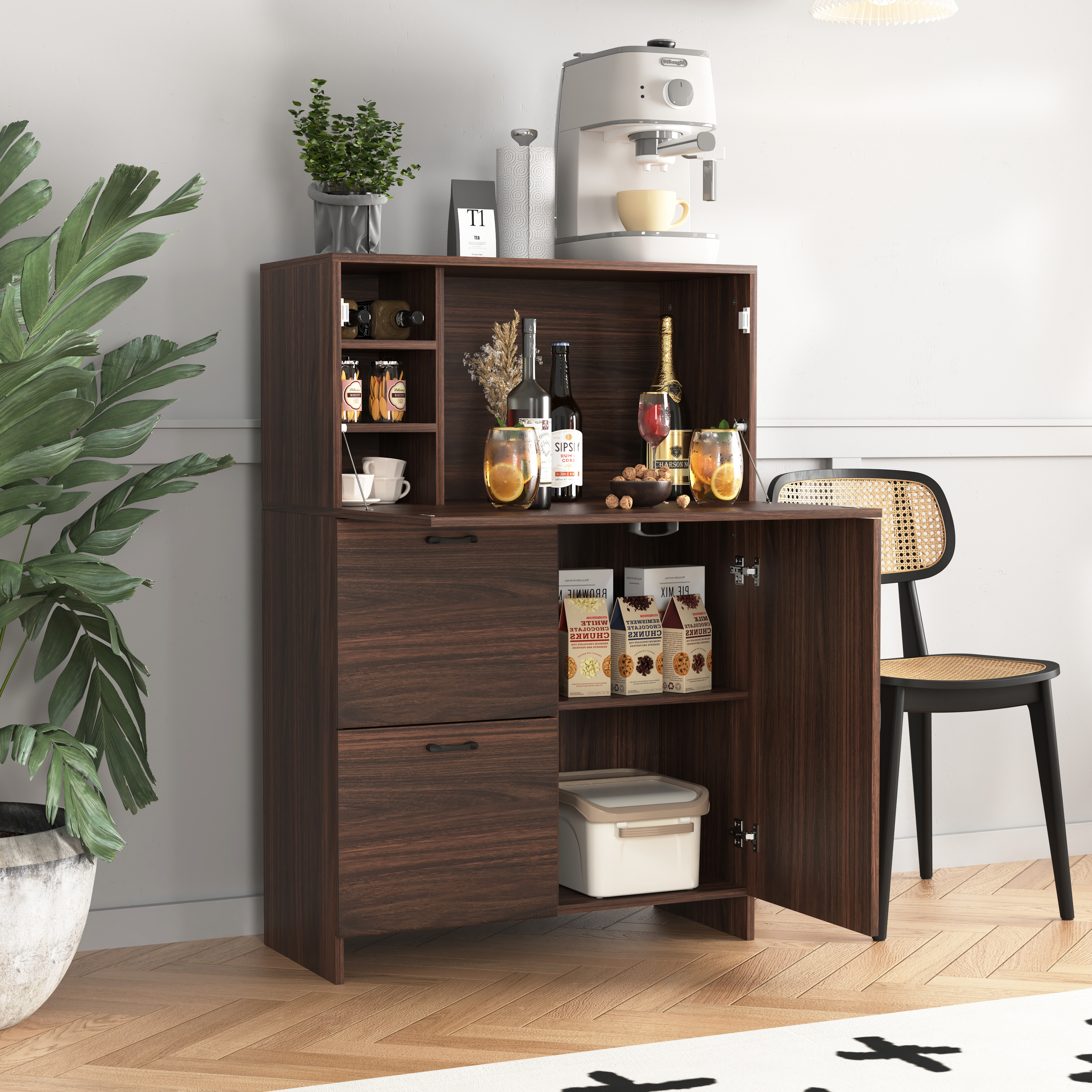 Desk Cabinet, With Storage Drawer & Shelves, Fold-up Desktop, Ideal For Home, Office, Kitchen Storage Organizer, Dormitory, Small Spaces W31.49xD13.78xH47.2