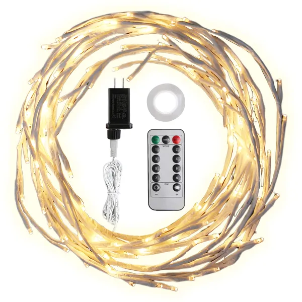 Lighted Birch Garland 7.87FT Lighted Twig Vine Lights 144LED Birch Garland With Lights String Light With Timer 8 Modes IP45 Waterproof For Christmas Fireplace Home Decoration