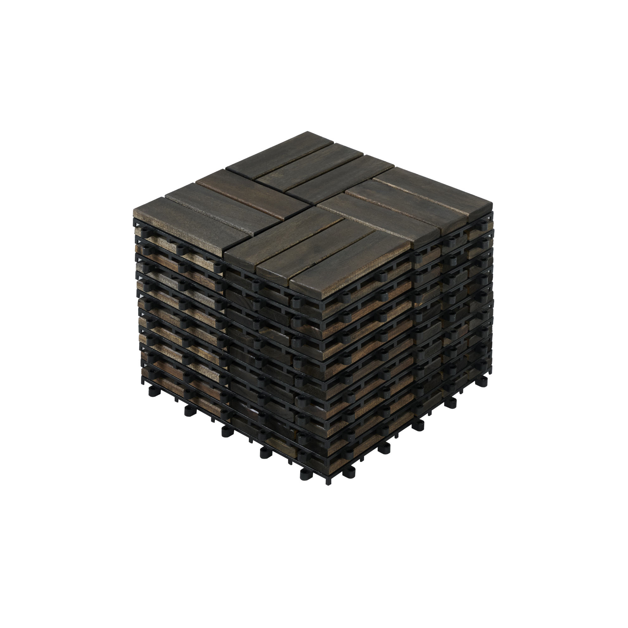 Acacia Wood Interlocking Deck Tiles Checker Pattern, 10PCS 12inch X 12inch Square Dark Brown Acacia Hardwood Outdoor Flooring For Patio, Bancony, Pool Side
