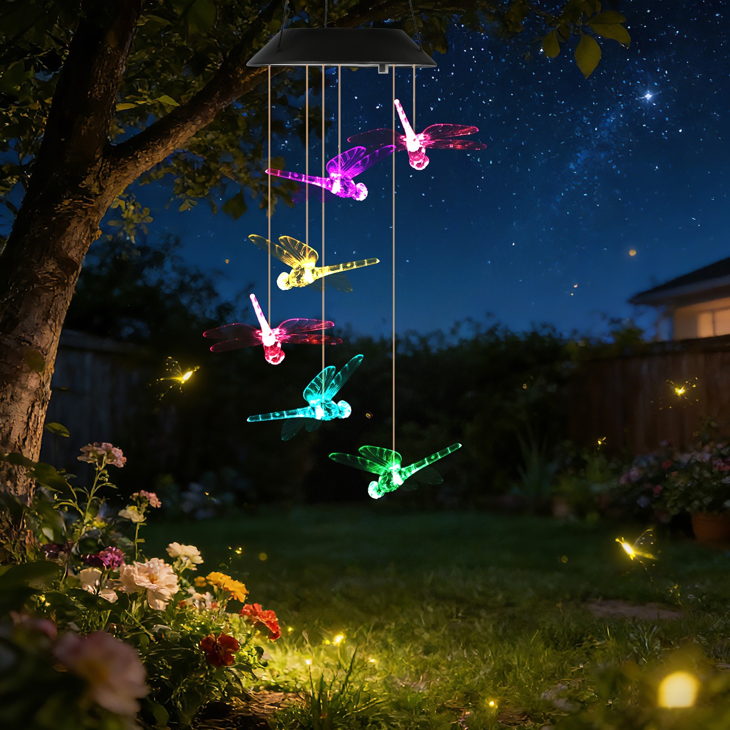 Campana de Viento Solar de Libélula con 7 Colores Cambiantes IPX4 Impermeable