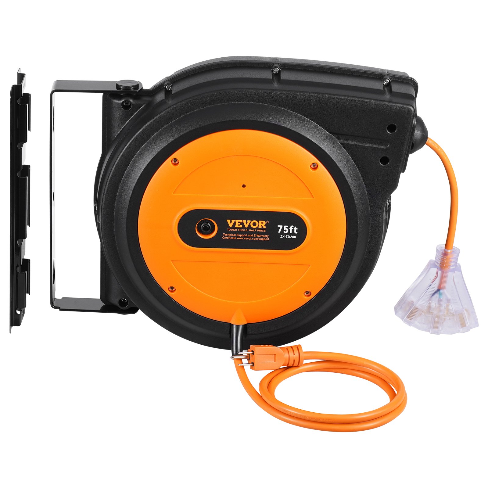 Carrete de cable de extensión retráctil, 75 pies, 14AWG/3C SJTOW
