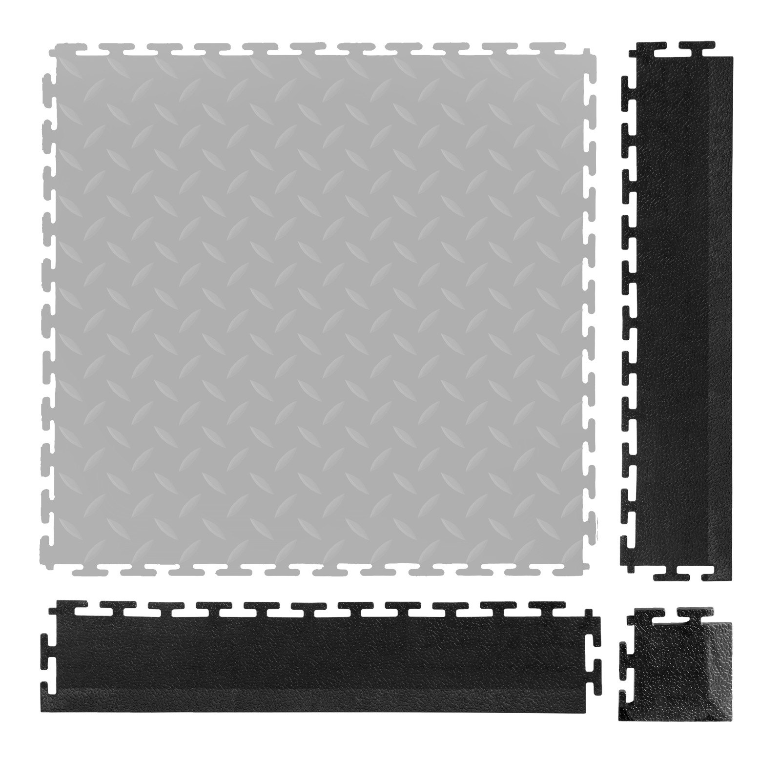 Kit de bordes de transición para pisos de garaje, 12 bordes y 4 esquinas, PVC negro