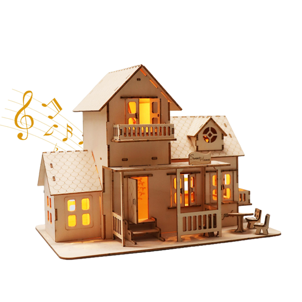 Rompecabezas 3D de madera "Sweet Home" con caja de música y luces LED