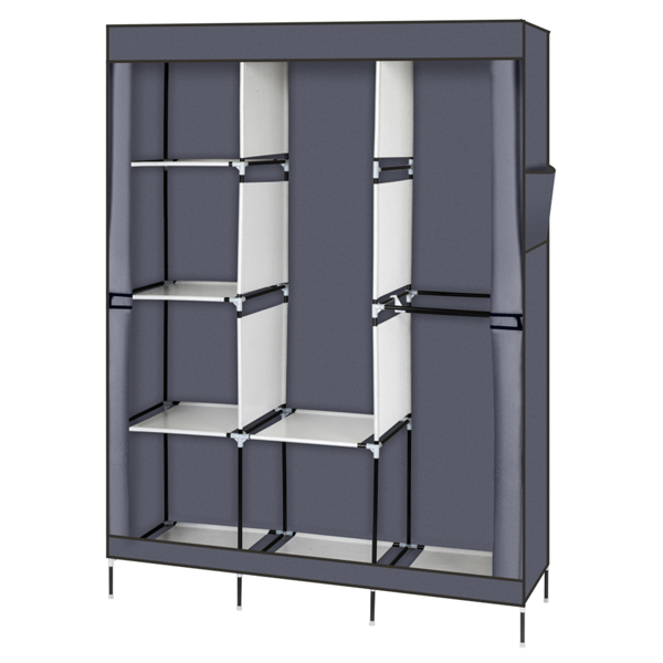 4 Layers, 8 Grids With Fabric Cover, 3 Hanging Clothes Poles, Non-woven Wardrobe