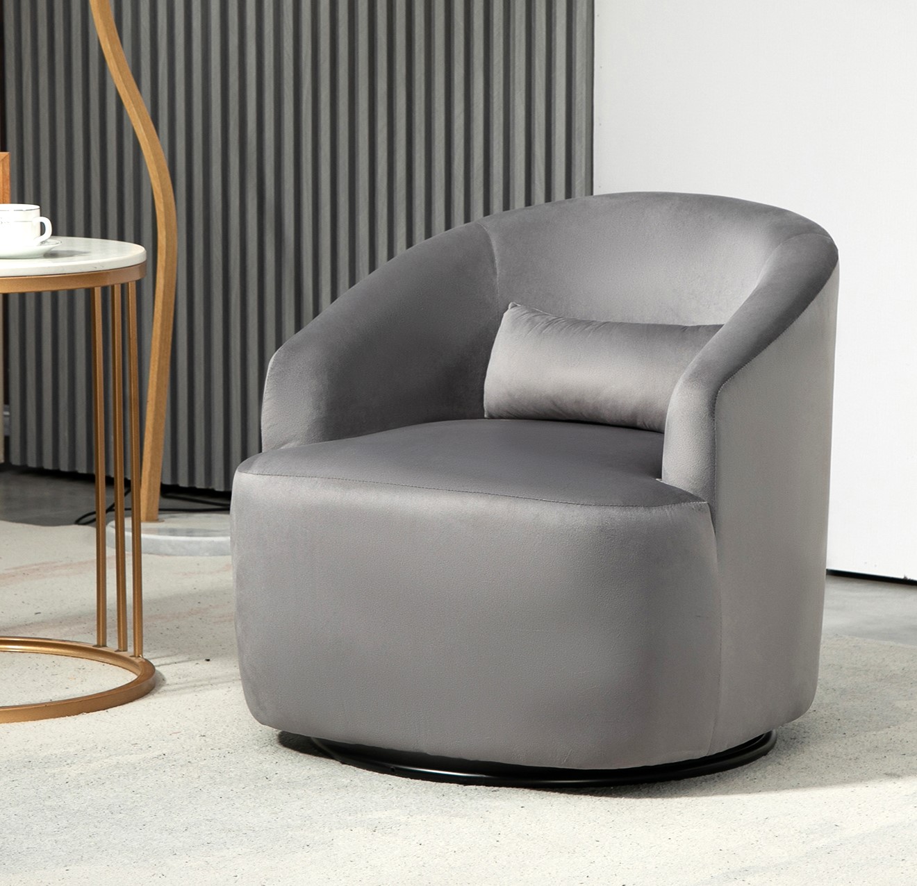 361 Degree Swivel Barrel Accent Chair, Velvet Upholstered Curved Armchair, Fully Assembled Contemporary Leisure Chair For Living Room Bedroom Office