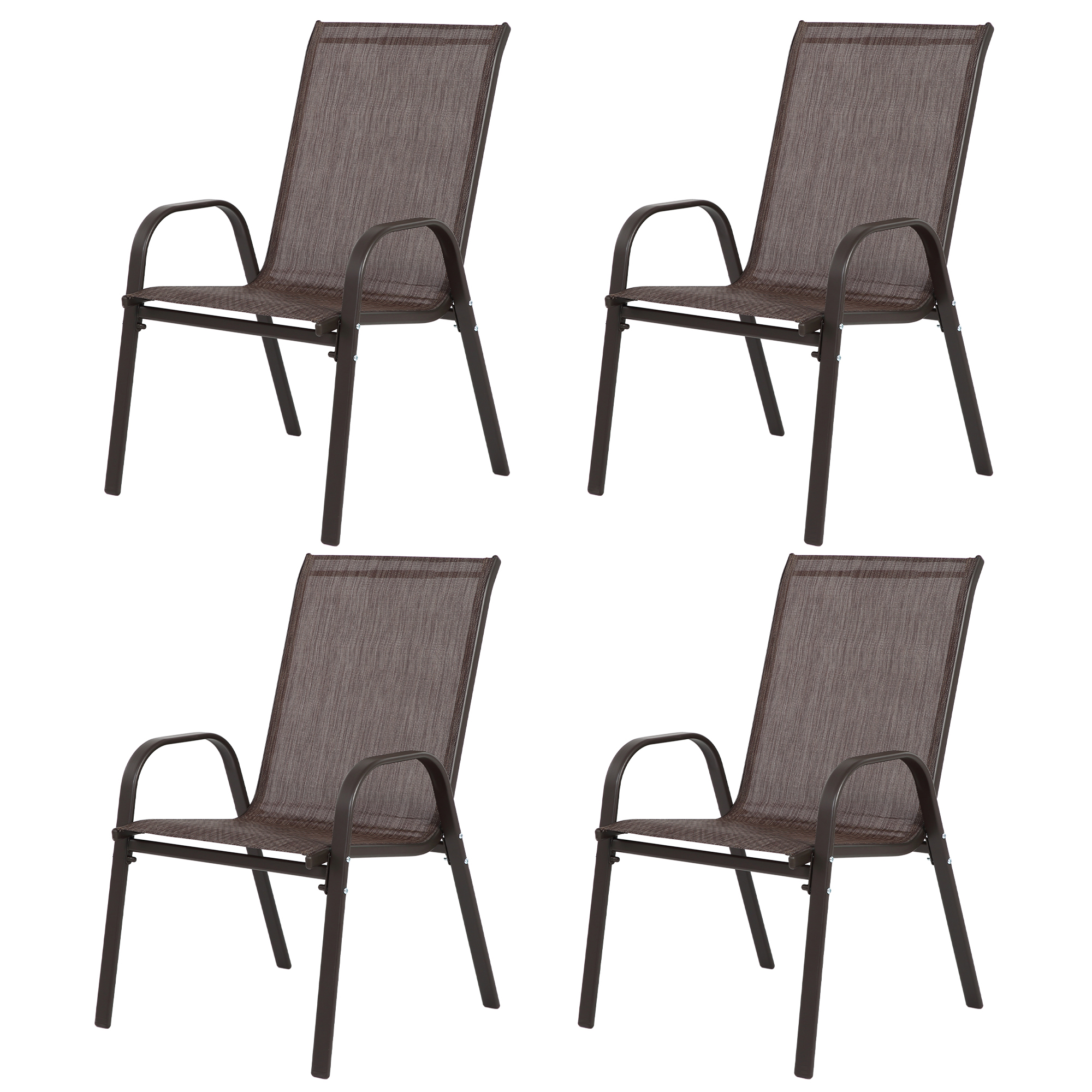 Sillas de patio de 4 piezas con tela Textilene transpirable, respaldo alto, marrón