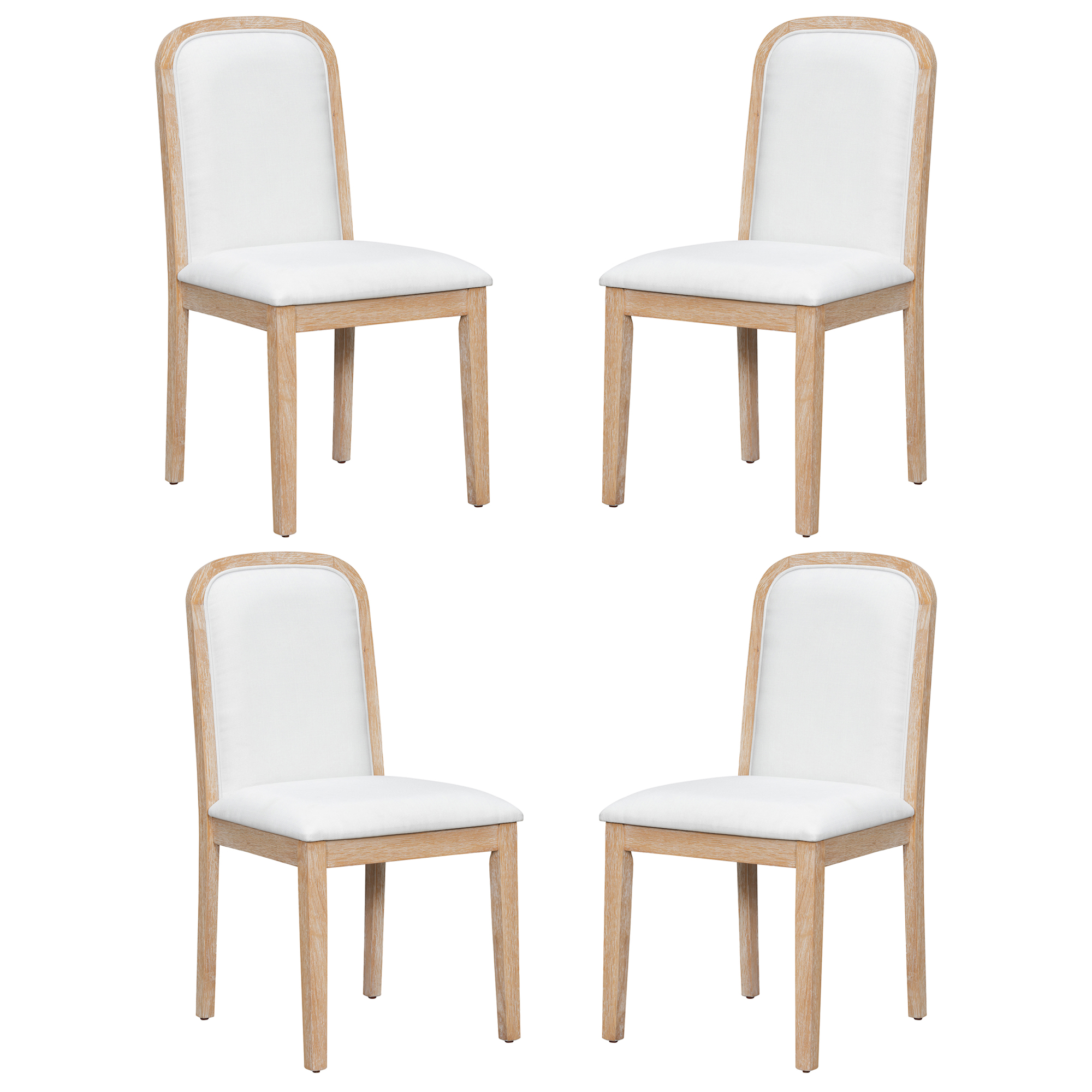 TREXM Vintage Style Dining Chair Set With 4 Upholstered Chairs For Dining Room And Living Room  Natural Wood Wash